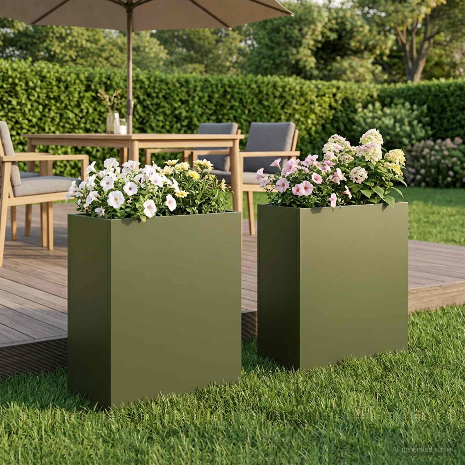 Plantenbak 2 st Olijfgroen 40 x 20 x 40 cm Koudgewalst staal