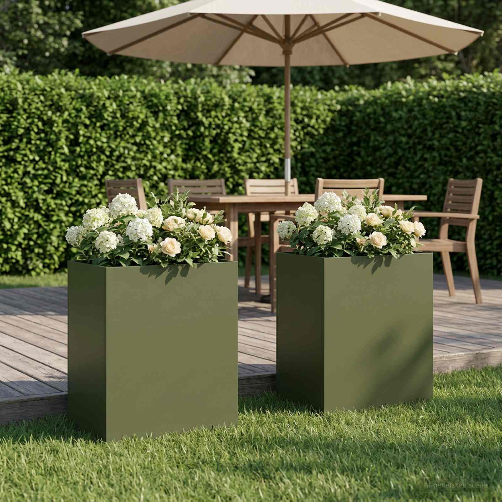 Plantenbak 2 st Olijfgroen 40 x 30 x 40 cm Koudgewalst staal