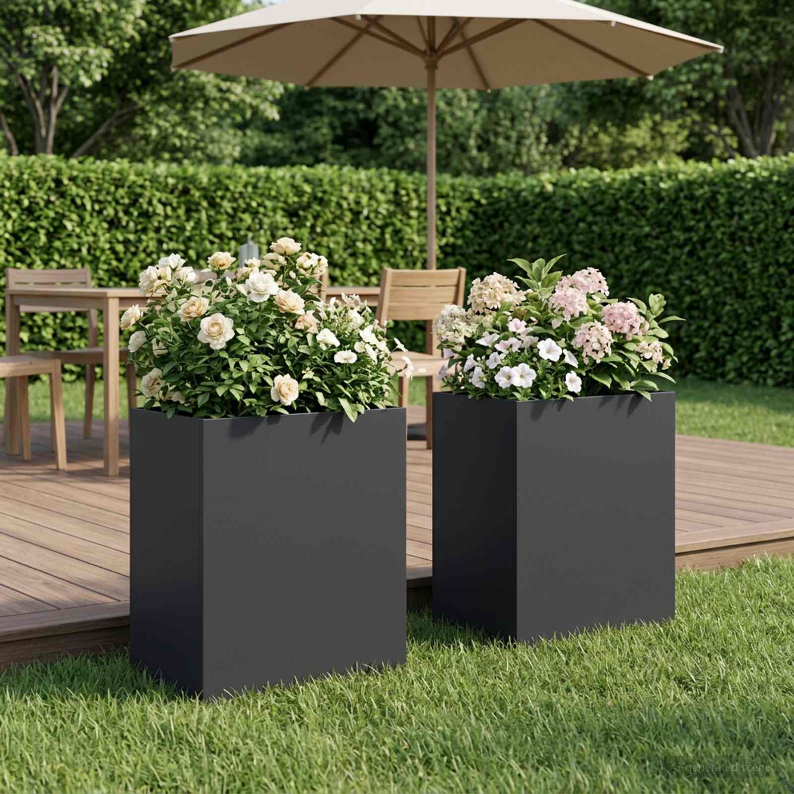 Plantenbak 2 st Zwart 40 x 30 x 50 cm Koudgewalst staal – afbeelding 1