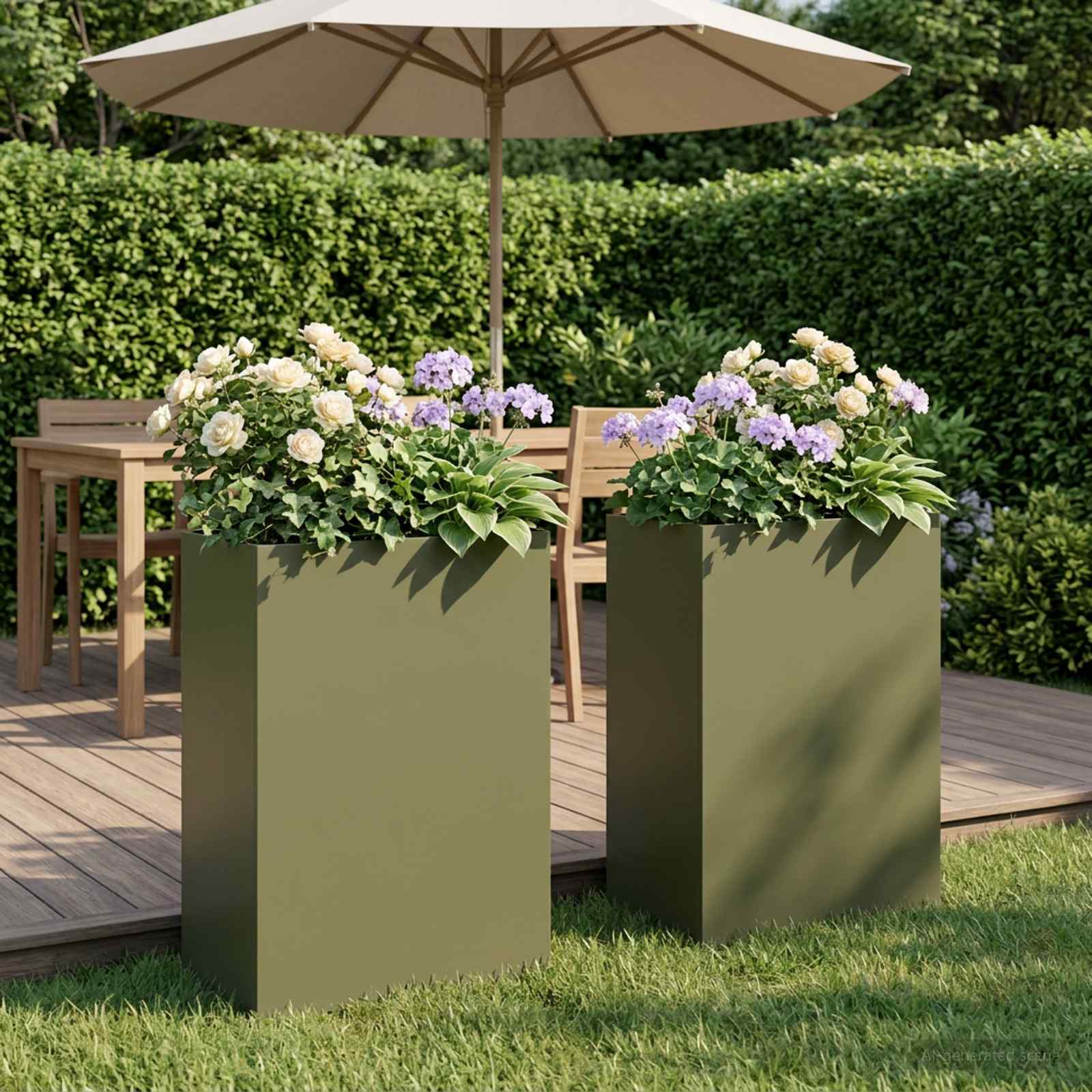 Plantenbak 2 st Olijfgroen 40 x 30 x 75 cm Koudgewalst staal
