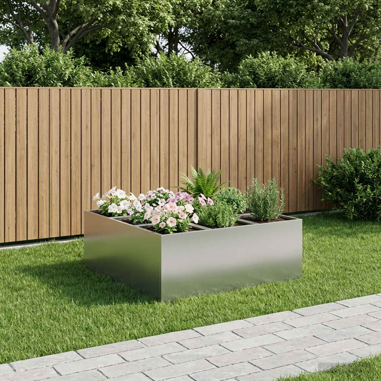 Plantenbak zilver 100 x 100 x 20 cm Gegalvaniseerd staal – afbeelding 1