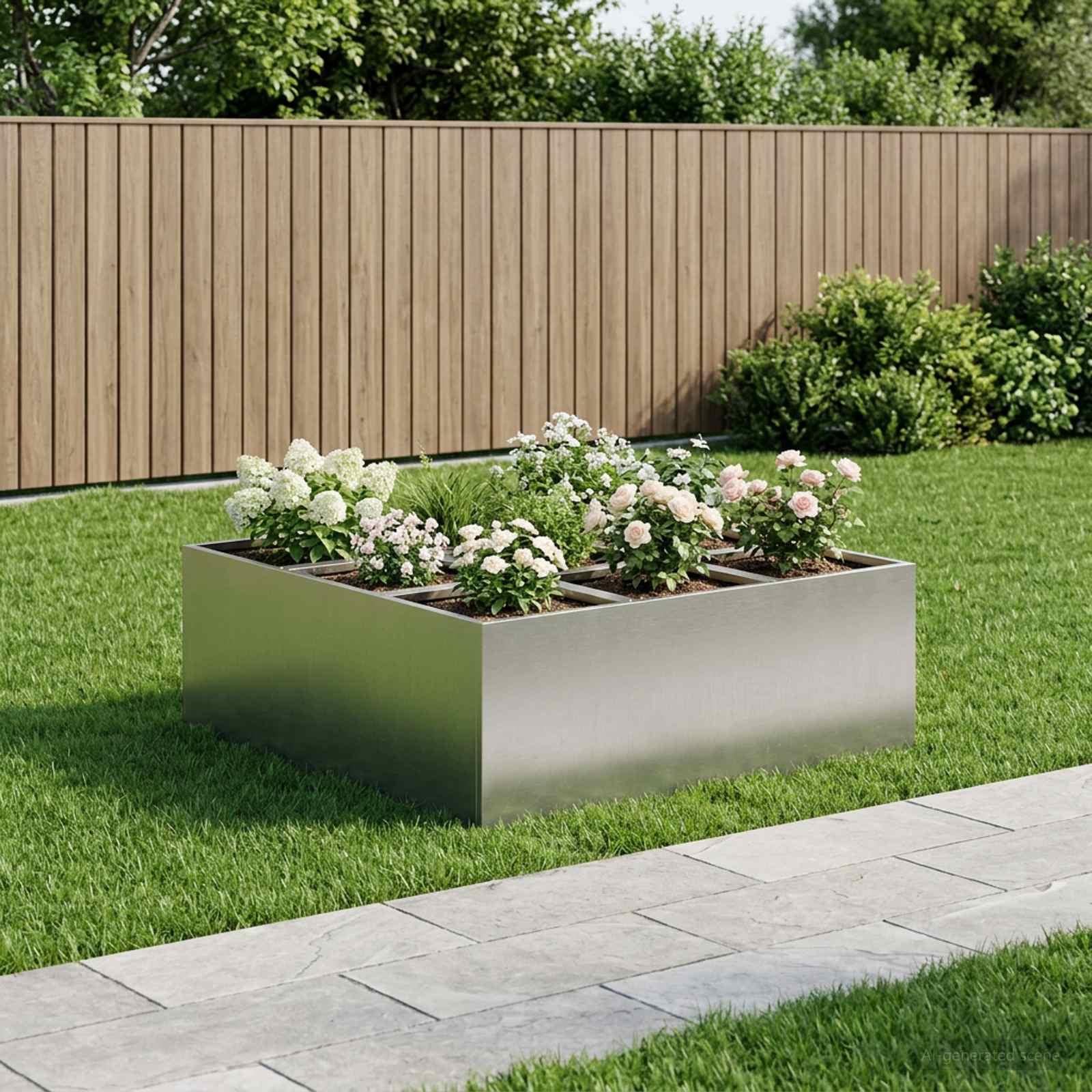 Plantenbak zilver 100 x 100 x 40 cm Roestvrij staal – afbeelding 1