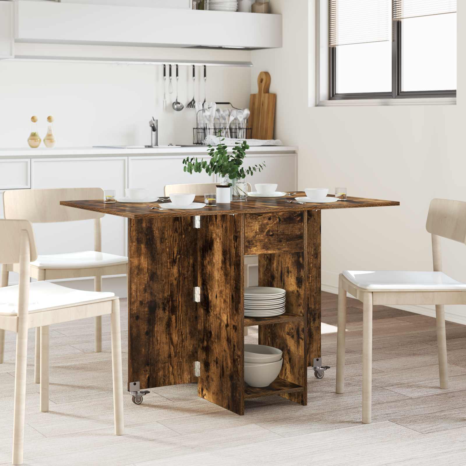 Eettafel 115 x 70 x 75 cm Bewerkt hout Gerookt eiken – afbeelding 1
