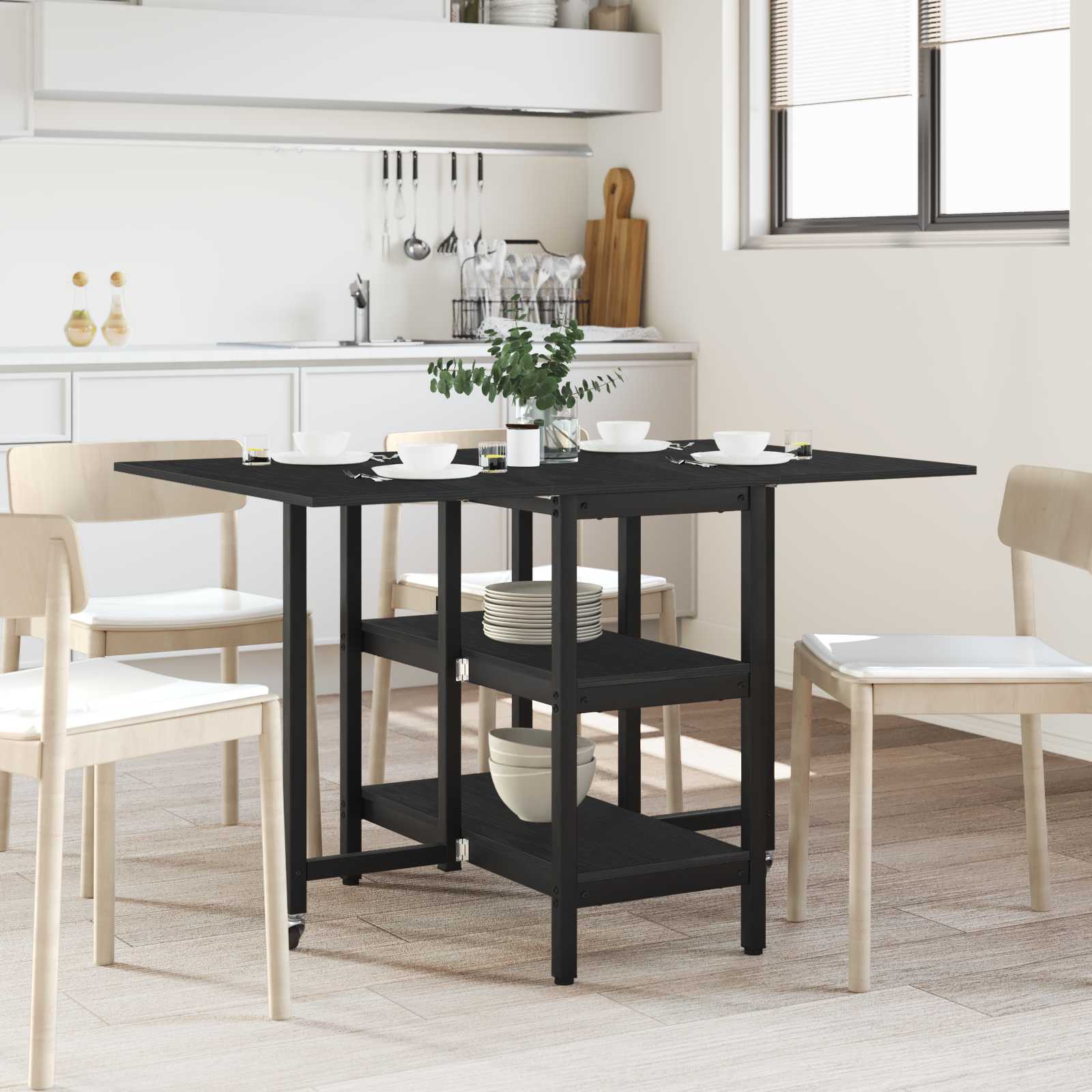 Eettafel 122 x 80 x 76,5 cm Bewerkt hout Zwart eiken