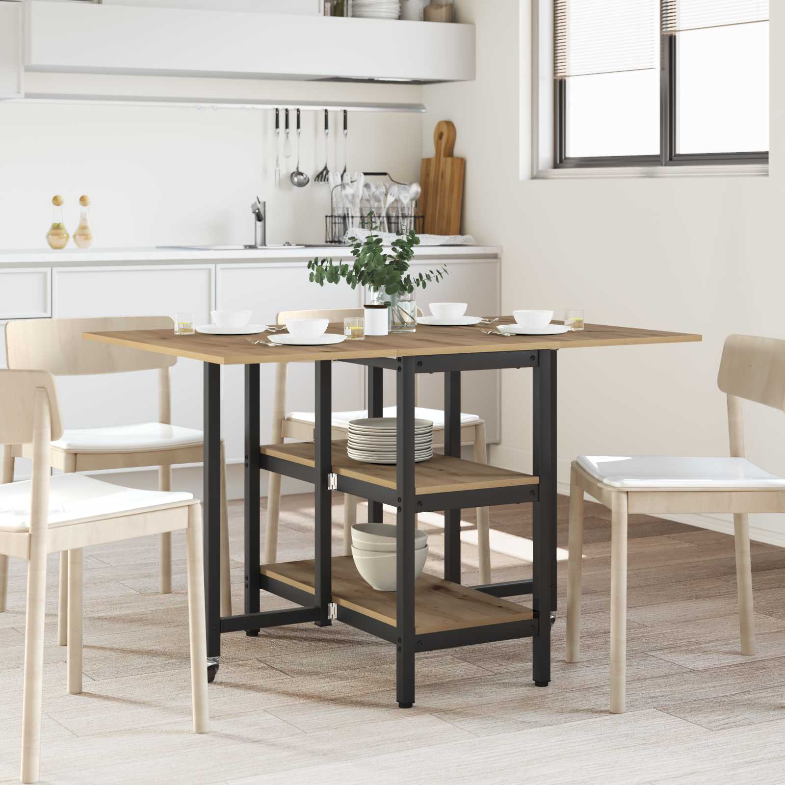 Eettafel 122 x 80 x 76,5 cm Bewerkt hout Artisanaal eiken – afbeelding 1