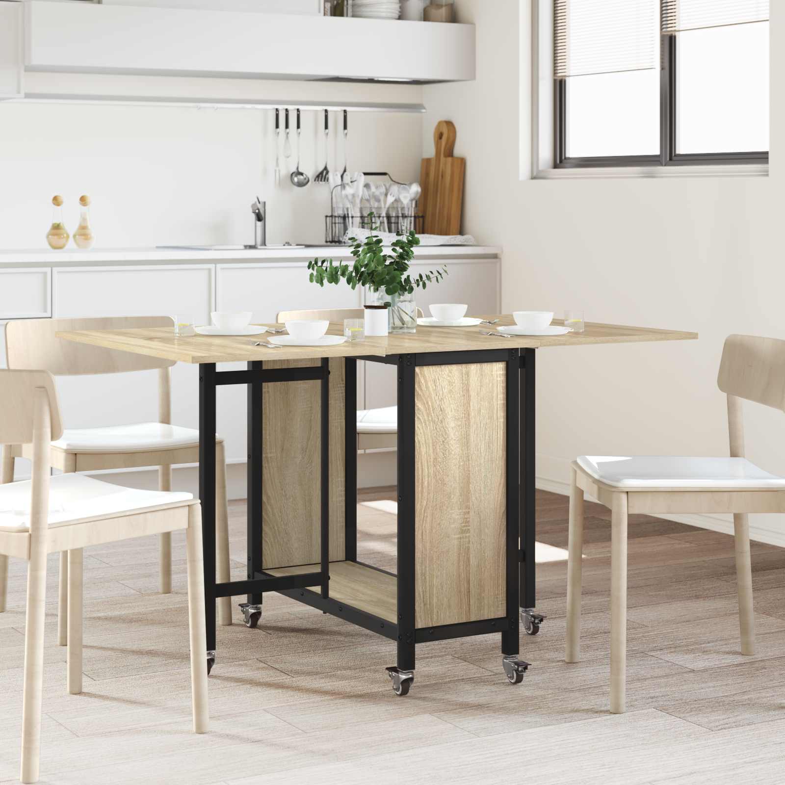 Opvouwbare eettafel met wielen 130 x 80 x 76,5 cm staal PB – afbeelding 1