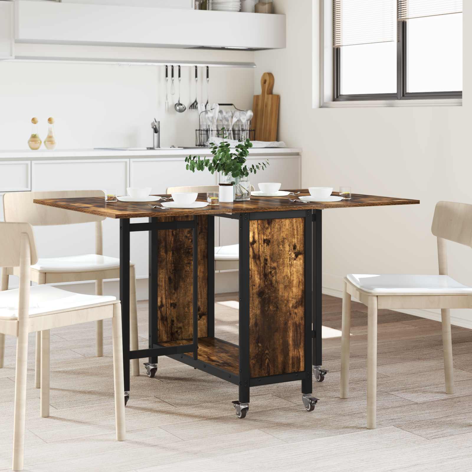Opvouwbare eettafel met wielen 130 x 80 x 76,5 cm staal PB – afbeelding 1
