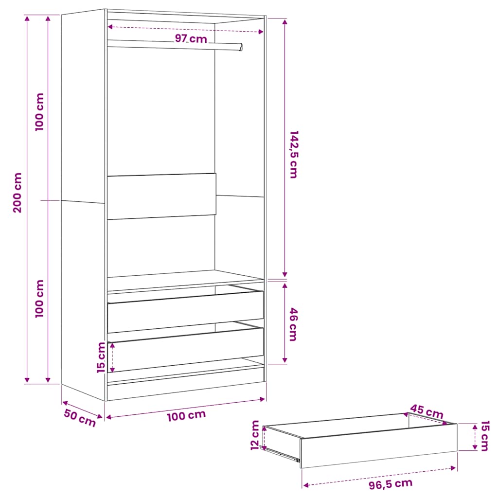Kledingkast 100x50x200 cm bewerkt hout sonoma eikenkleurig – afbeelding 9