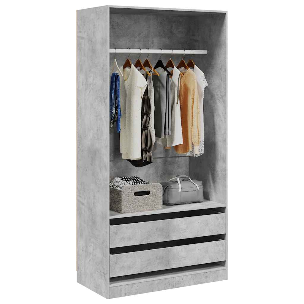 Kledingkast 100x50x200 cm bewerkt hout betongrijs – afbeelding 3