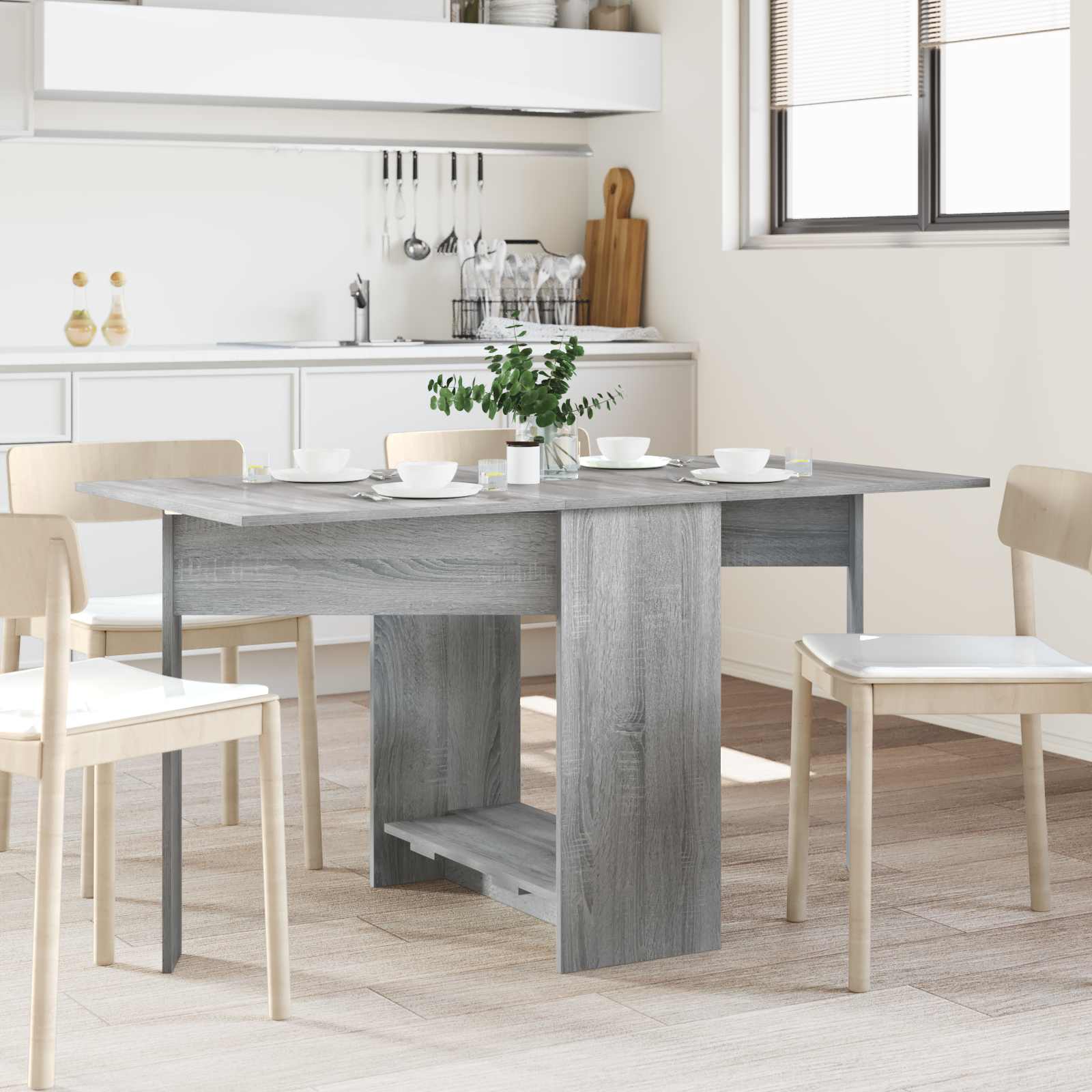 Eettafel 138 x 70 x 73,5 cm Bewerkt hout Grijs Sonoma – afbeelding 1