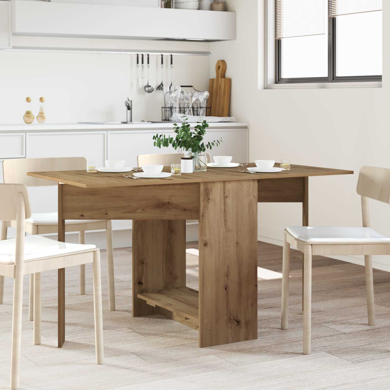 Eettafel 138 x 70 x 73,5 cm Bewerkt hout Artisanaal eiken – afbeelding 1