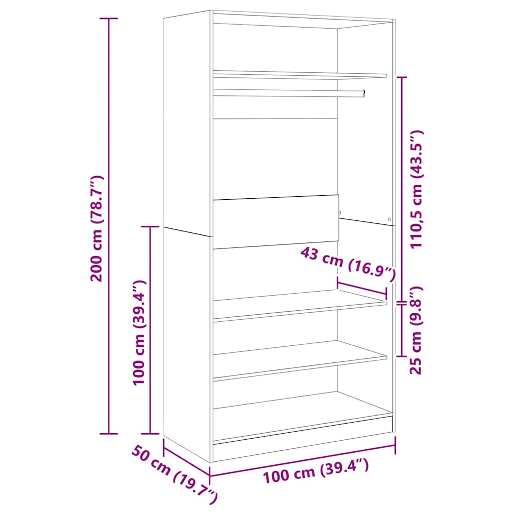 Kledingkast 100x50x200 cm bewerkt hout hoogglans wit – afbeelding 9