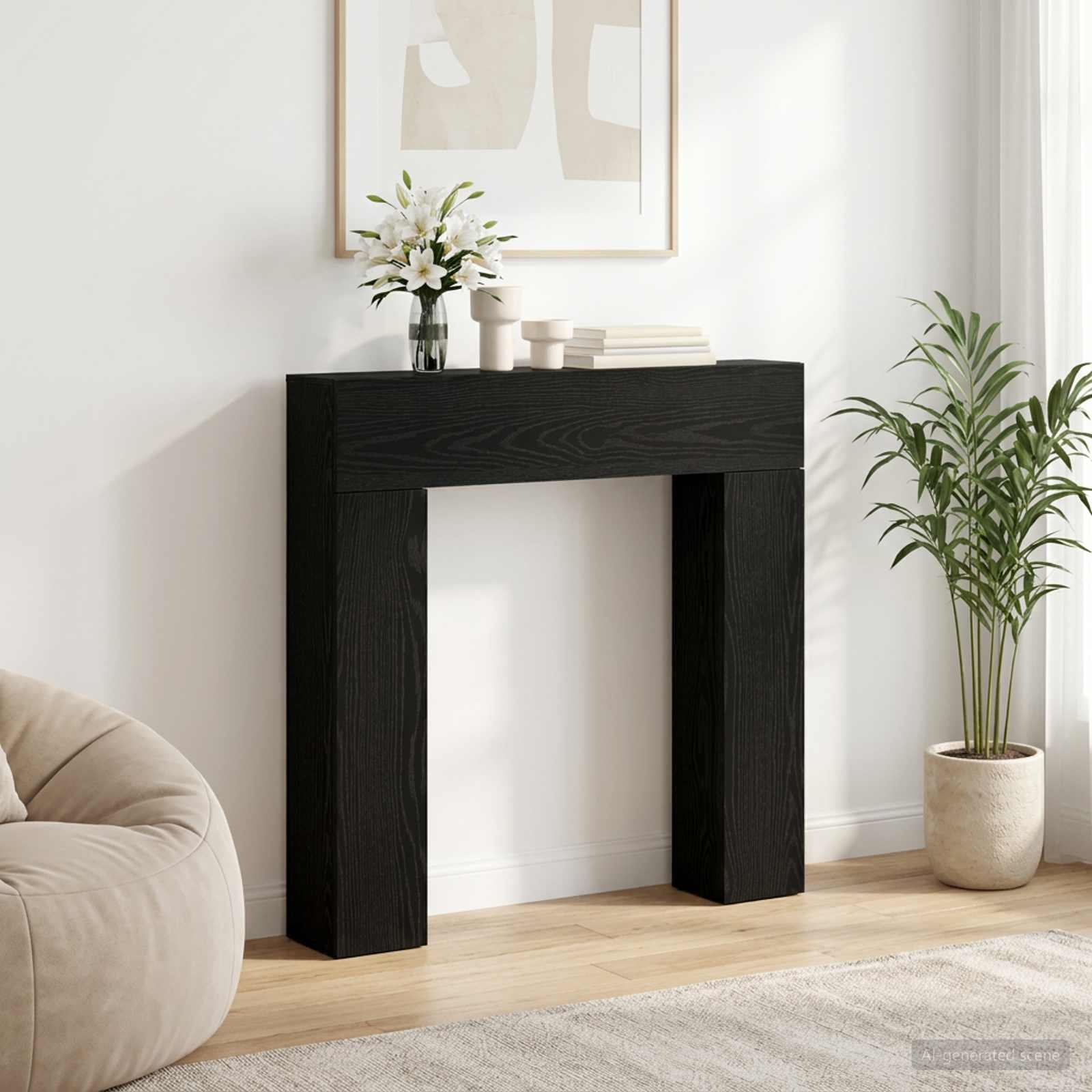 Haardomlijsting Zwart eiken 102 x 18 x 100,5 cm Bewerkt hout – afbeelding 1