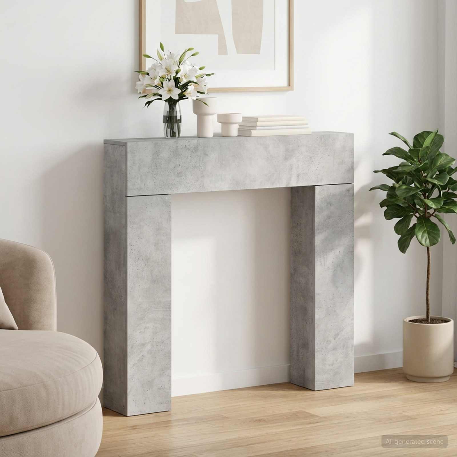 Haardomlijsting Betongrijs 102 x 18 x 100,5 cm Bewerkt hout – afbeelding 1