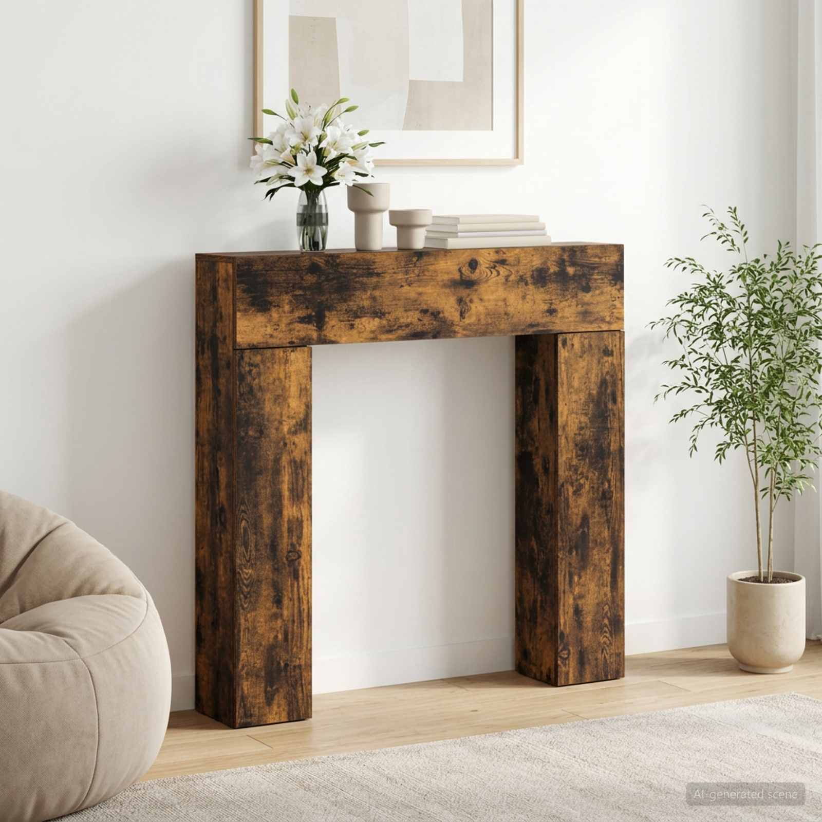 Haardomlijsting Gerookt eiken 102 x 18 x 100,5 cm Bewerkt hout – afbeelding 1