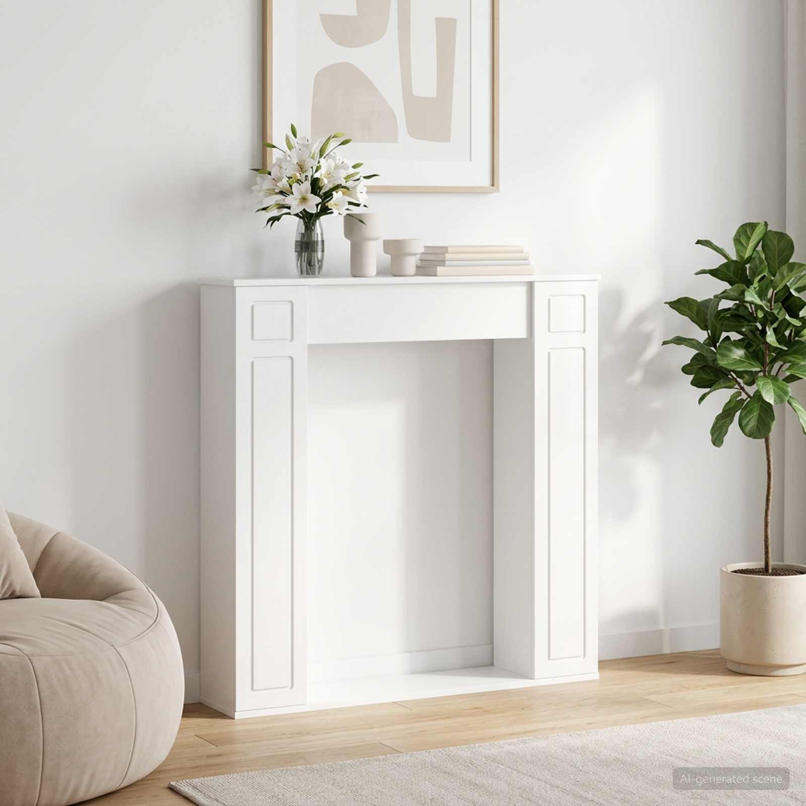Haardomlijsting Hoogglans Wit 100 x 20 x 100 cm Bewerkt hout – afbeelding 1
