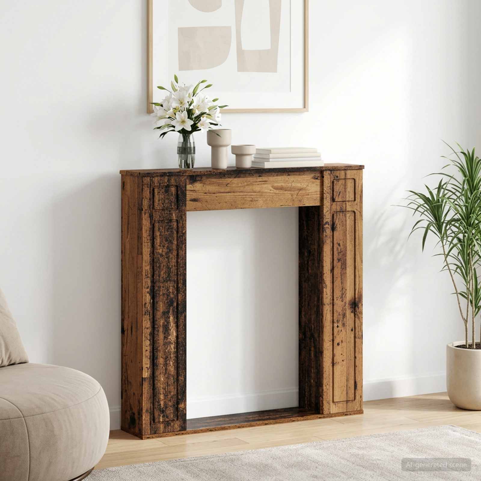 Haardomlijsting Oud hout 100 x 20 x 100 cm Bewerkt hout – afbeelding 1