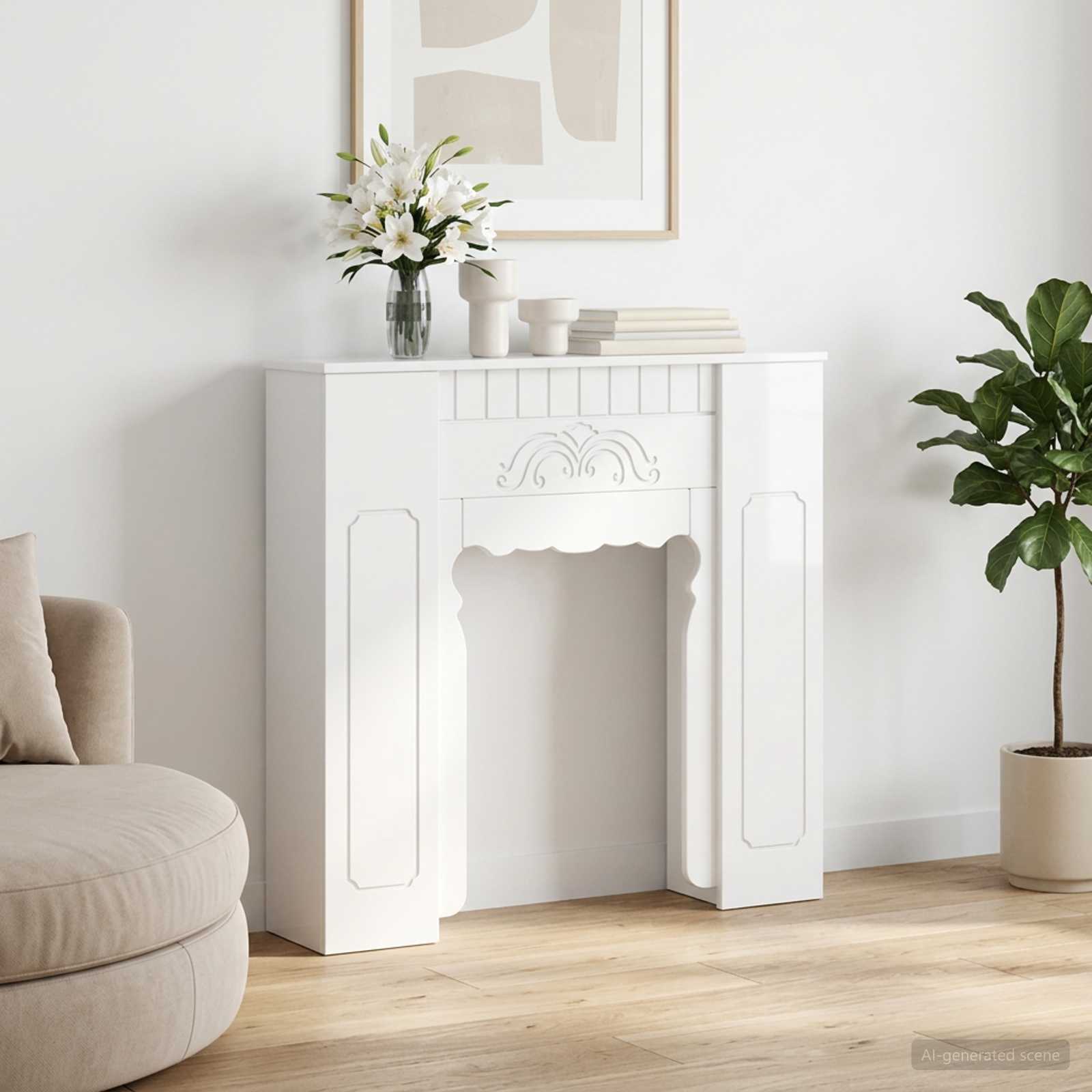 Haardomlijsting Hoogglans Wit 93 x 20 x 89 cm Bewerkt hout – afbeelding 1