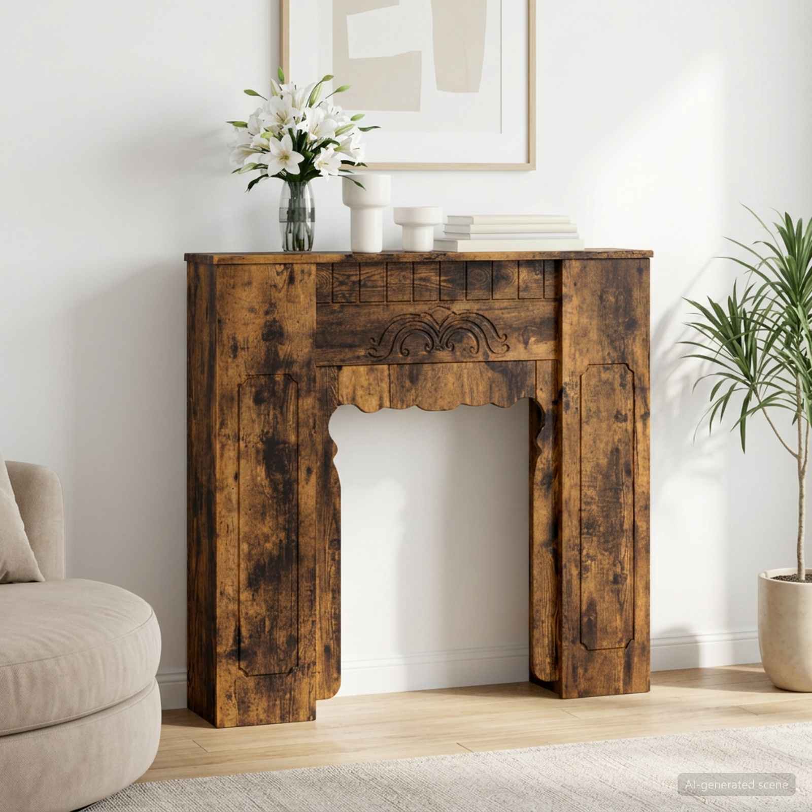 Haardomlijsting Gerookt eiken 93 x 20 x 89 cm Bewerkt hout – afbeelding 1