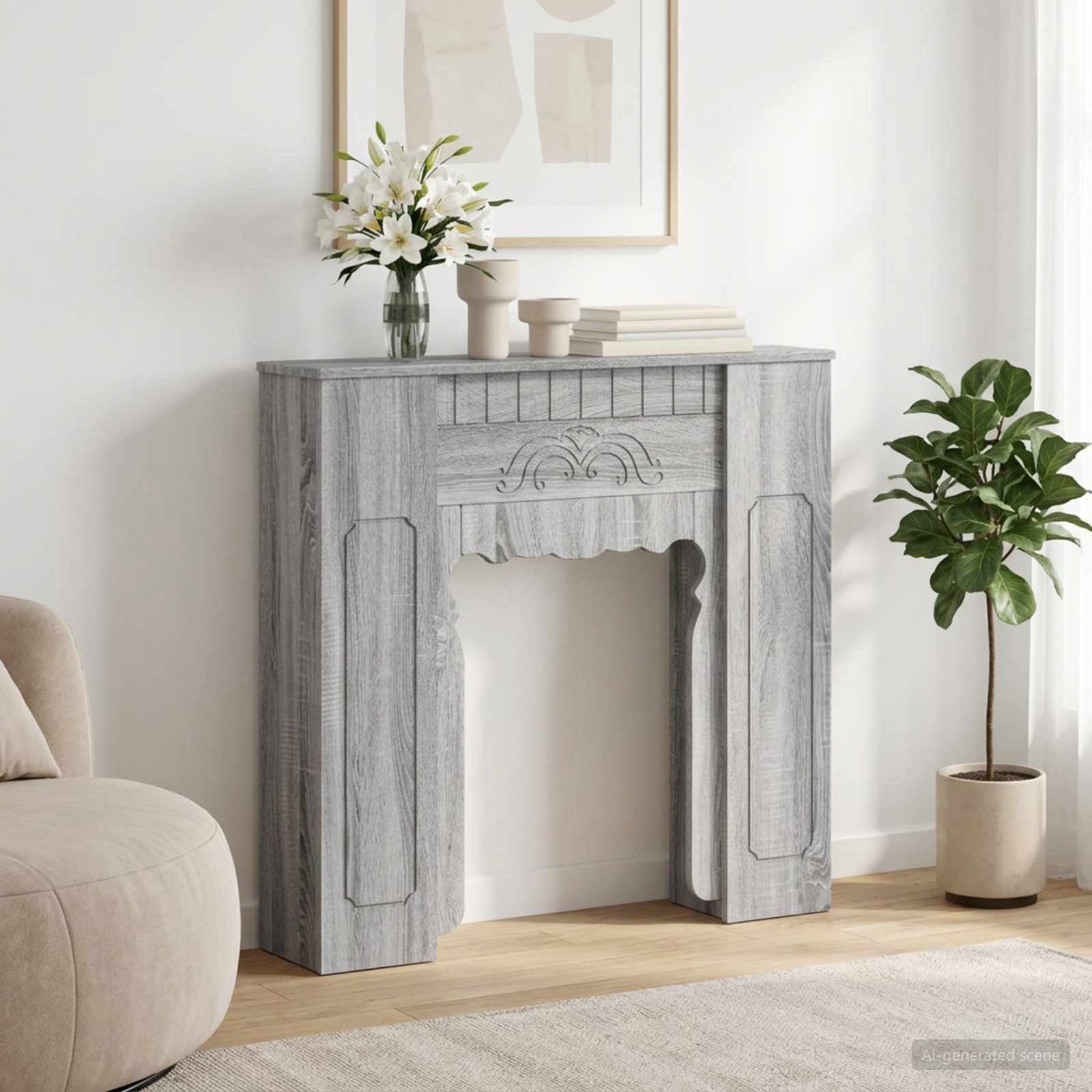 Haardomlijsting Grijs Sonoma 93 x 20 x 89 cm Bewerkt hout – afbeelding 1