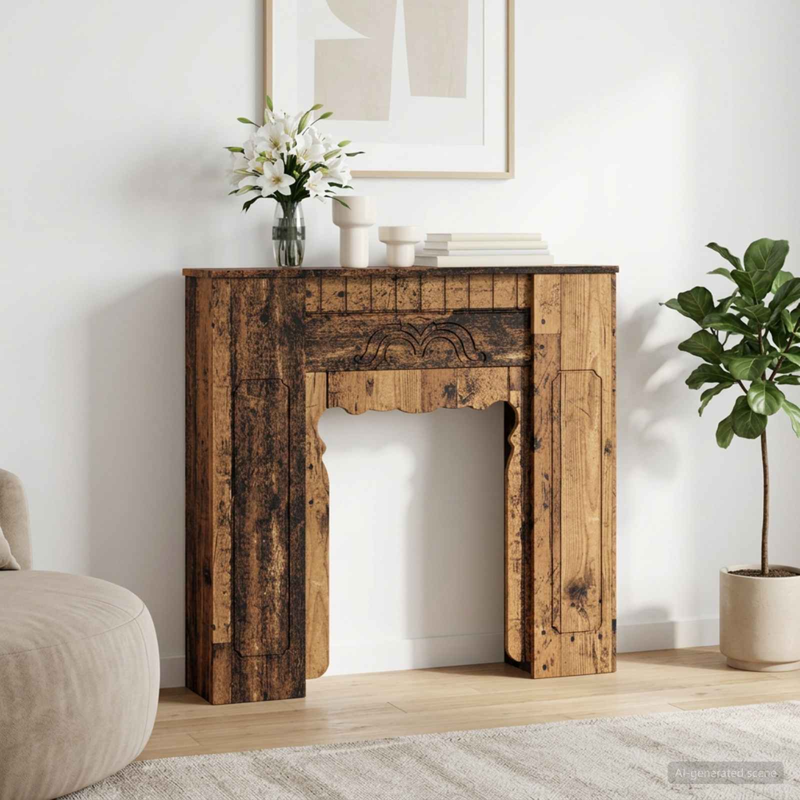 Haardomlijsting Oud hout 93 x 20 x 89 cm Bewerkt hout – afbeelding 1