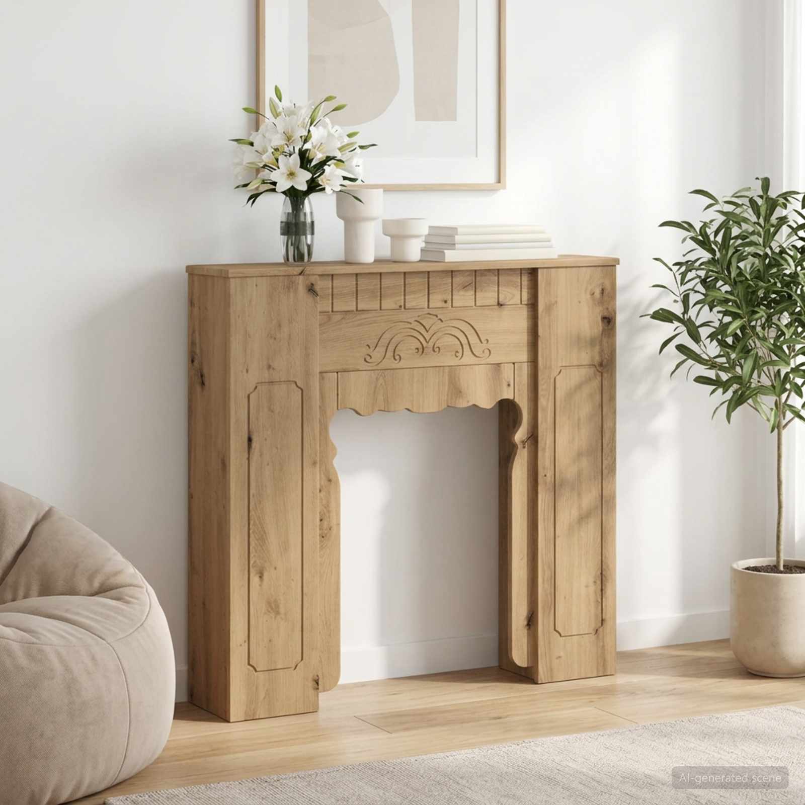 Haardomlijsting Artisanaal eiken 93 x 20 x 89 cm Bewerkt hout