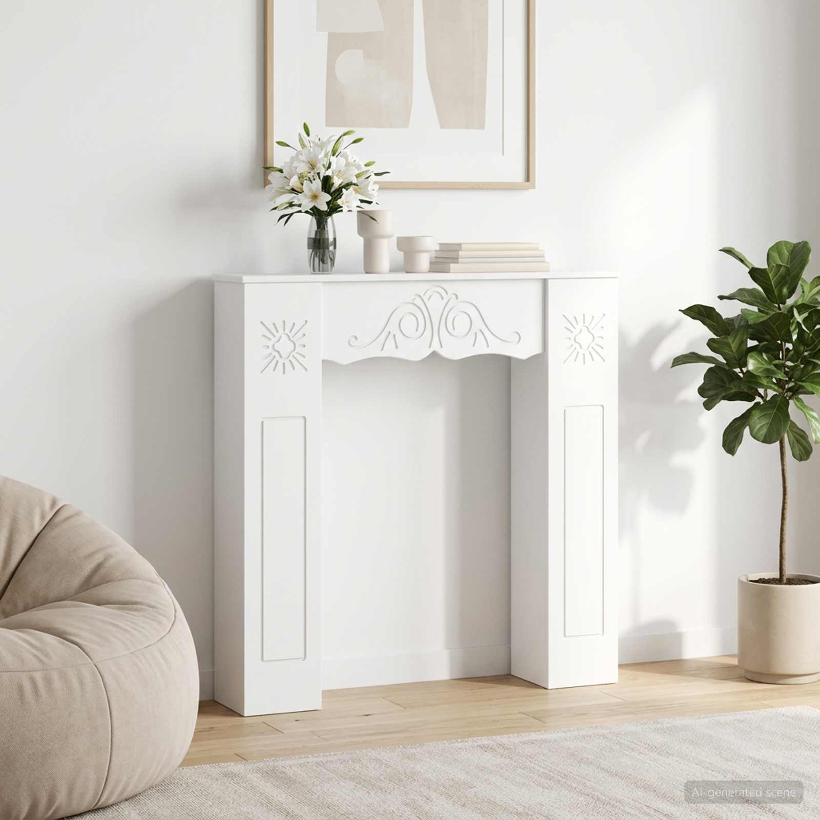 Haardomlijsting Wit 102 x 20 x 102 cm Bewerkt hout