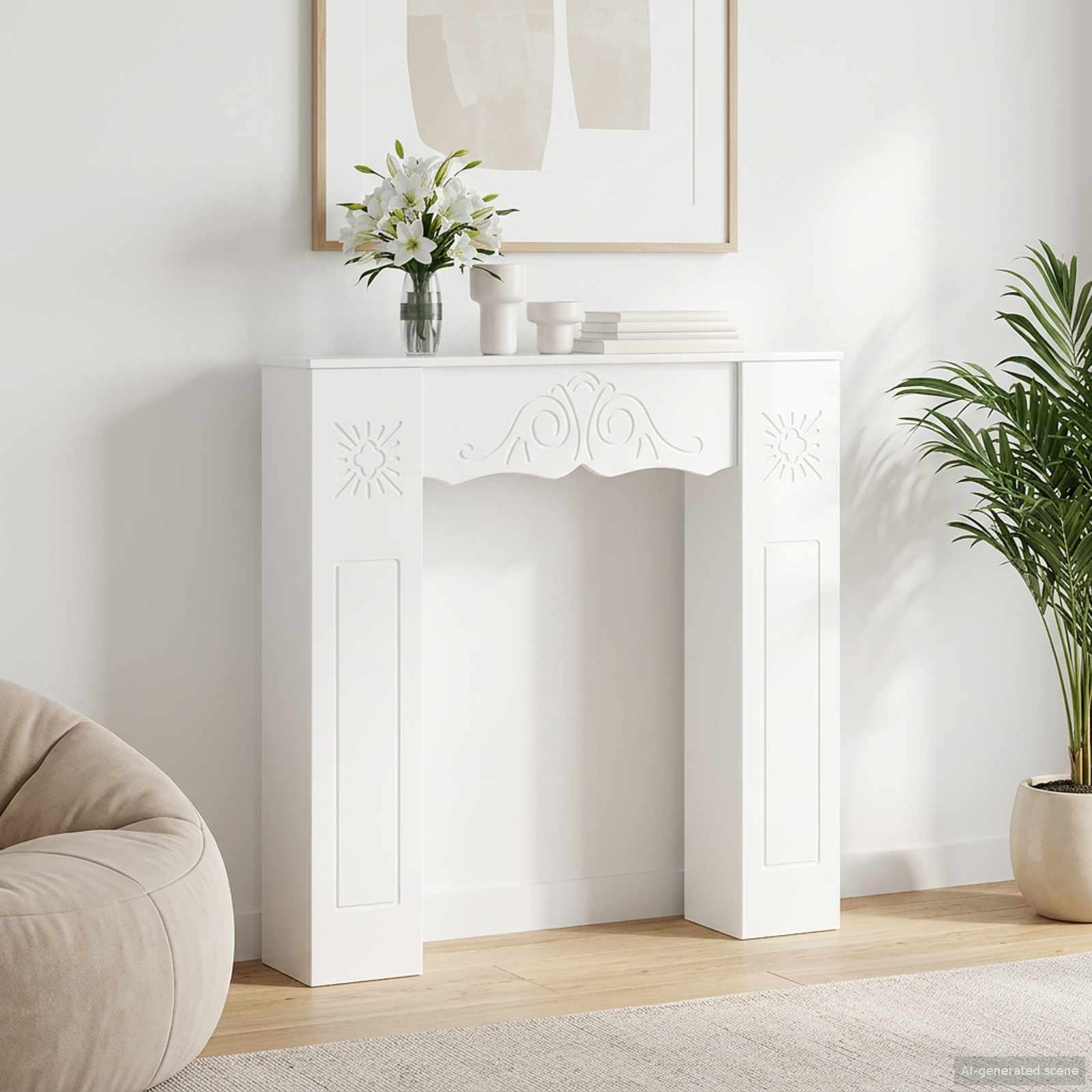 Haardomlijsting Hoogglans Wit 102 x 20 x 102 cm Bewerkt hout – afbeelding 1