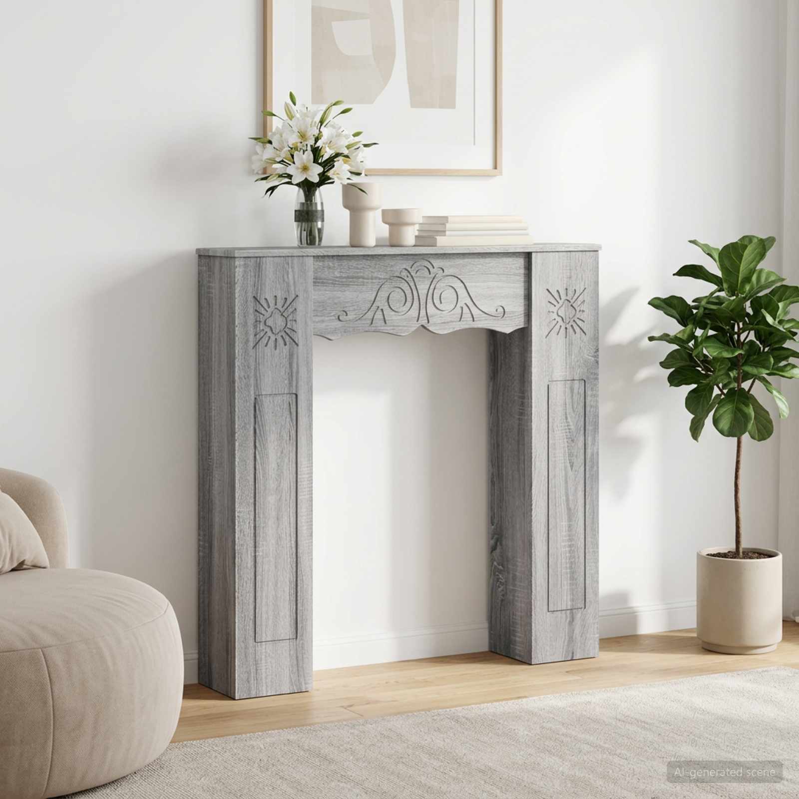Haardomlijsting Grijs Sonoma 102 x 20 x 102 cm Bewerkt hout – afbeelding 1
