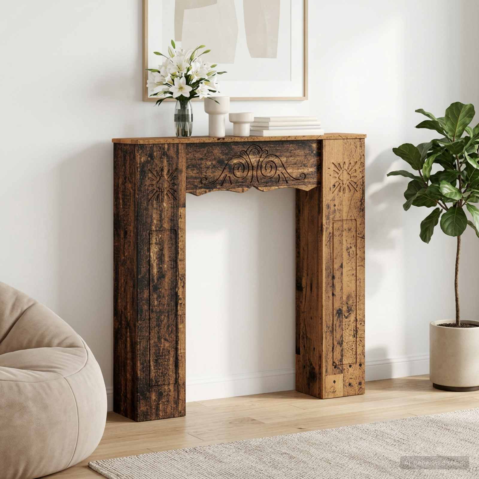 Haardomlijsting Oud hout 102 x 20 x 102 cm Bewerkt hout – afbeelding 1