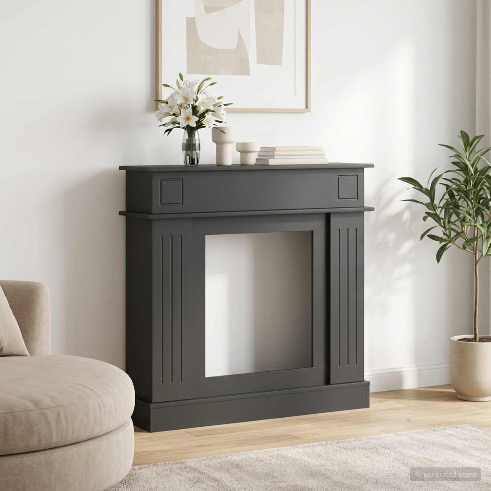 Haardomlijsting Zwart 102 x 26 x 100 cm Bewerkt hout – afbeelding 1