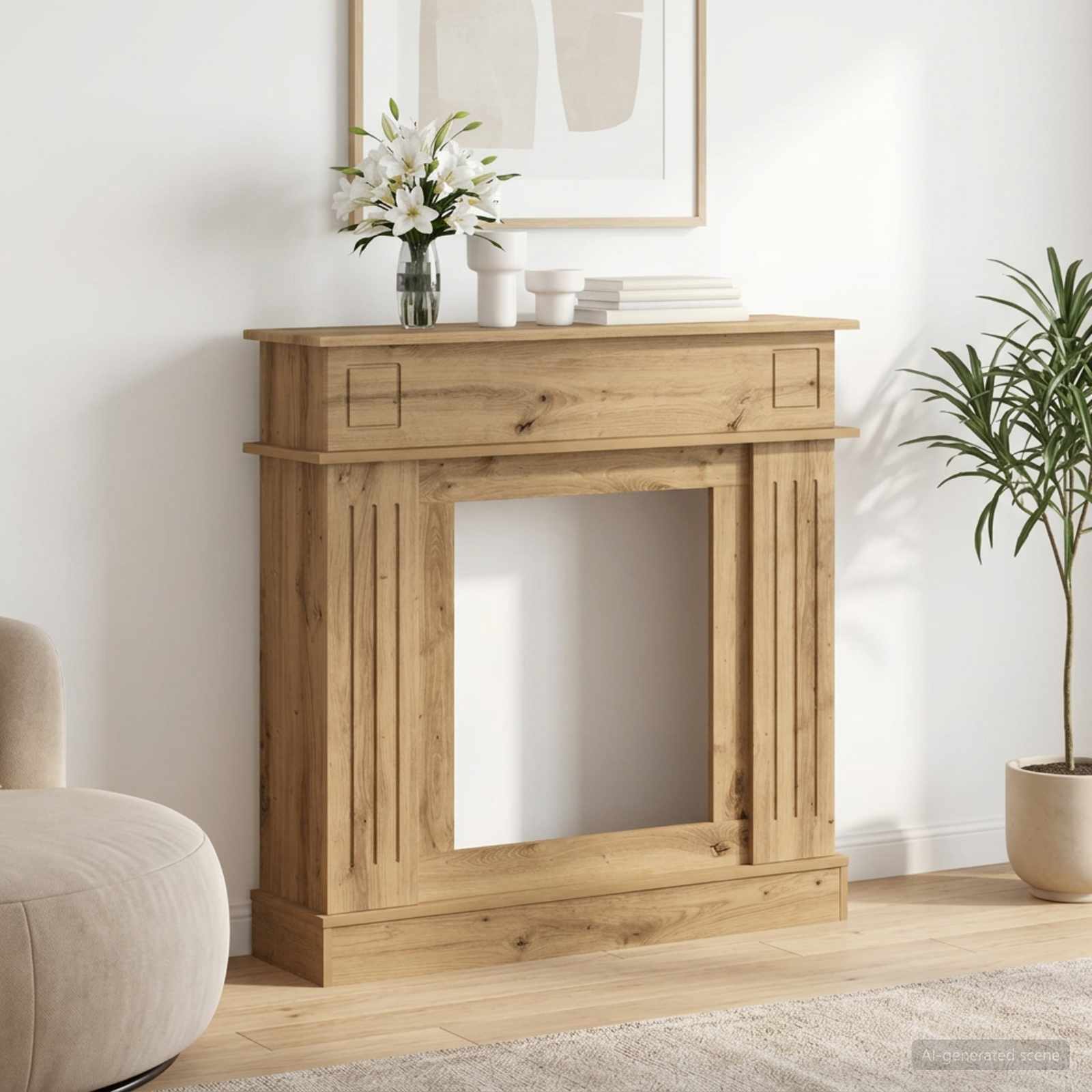 Haardomlijsting Artisanaal eiken 102 x 26 x 100 cm Bewerkt hout