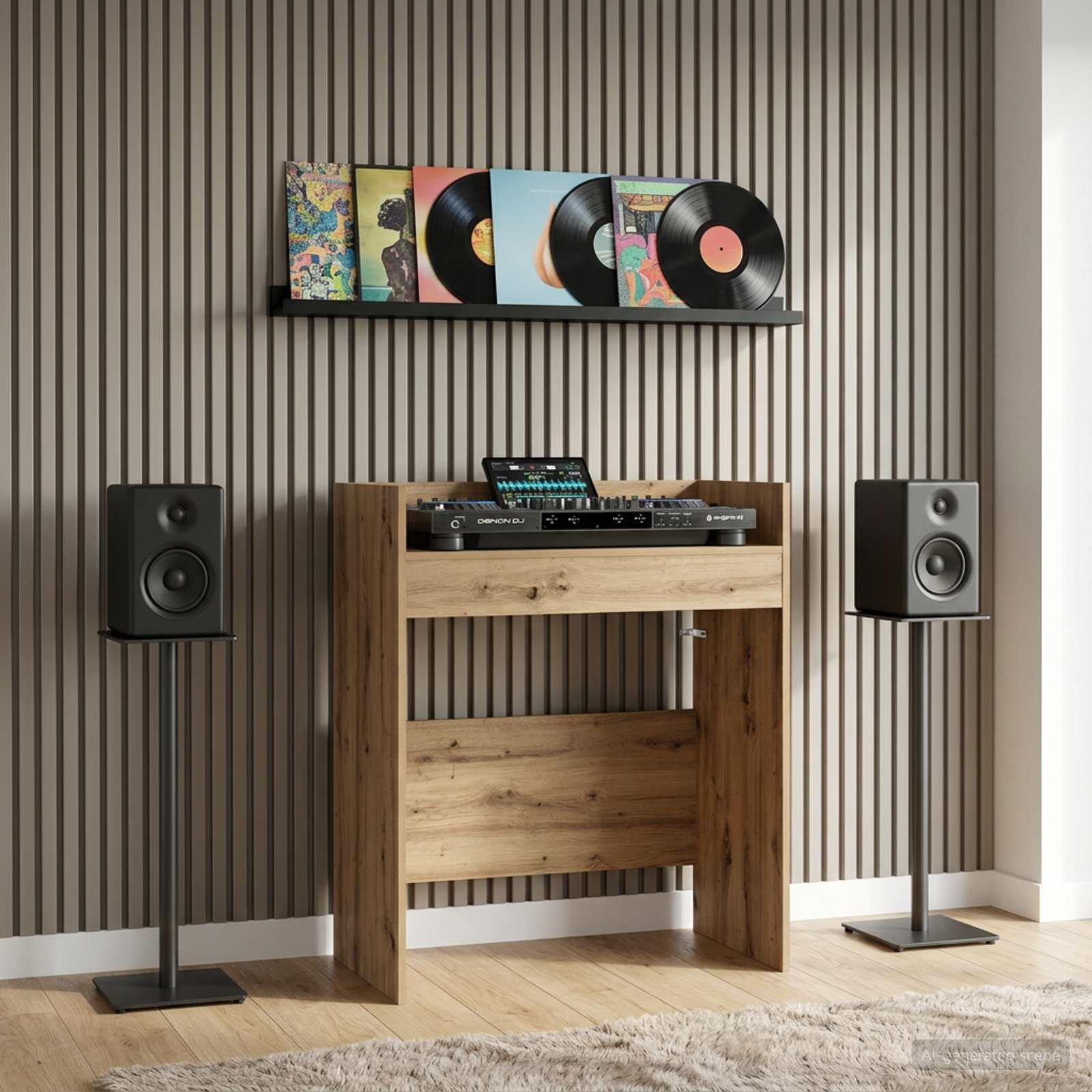 DJ Tafel Artisanaal eiken 62 x 45 x 102 cm Bewerkt hout – afbeelding 1