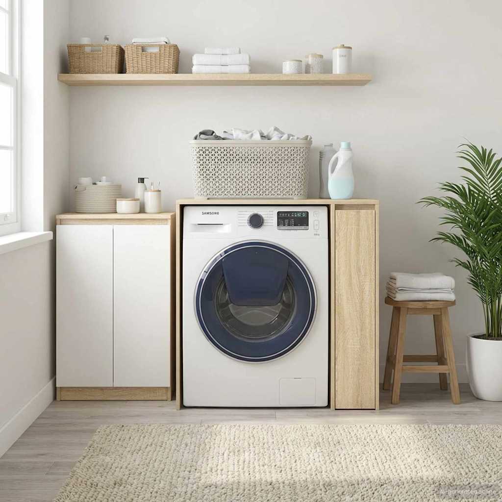 Wasmachinekast met opslag Sonoma 87 x 60 x 89 cm Bewerkt hout – afbeelding 1