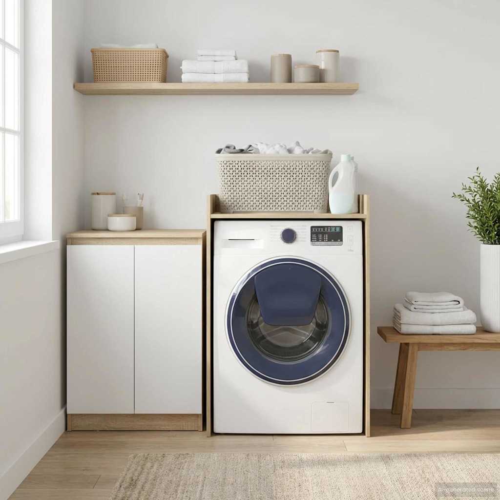 Wasmachinekast met opslag Sonoma 67,5 x 62 x 97 cm Bewerkt hout – afbeelding 1