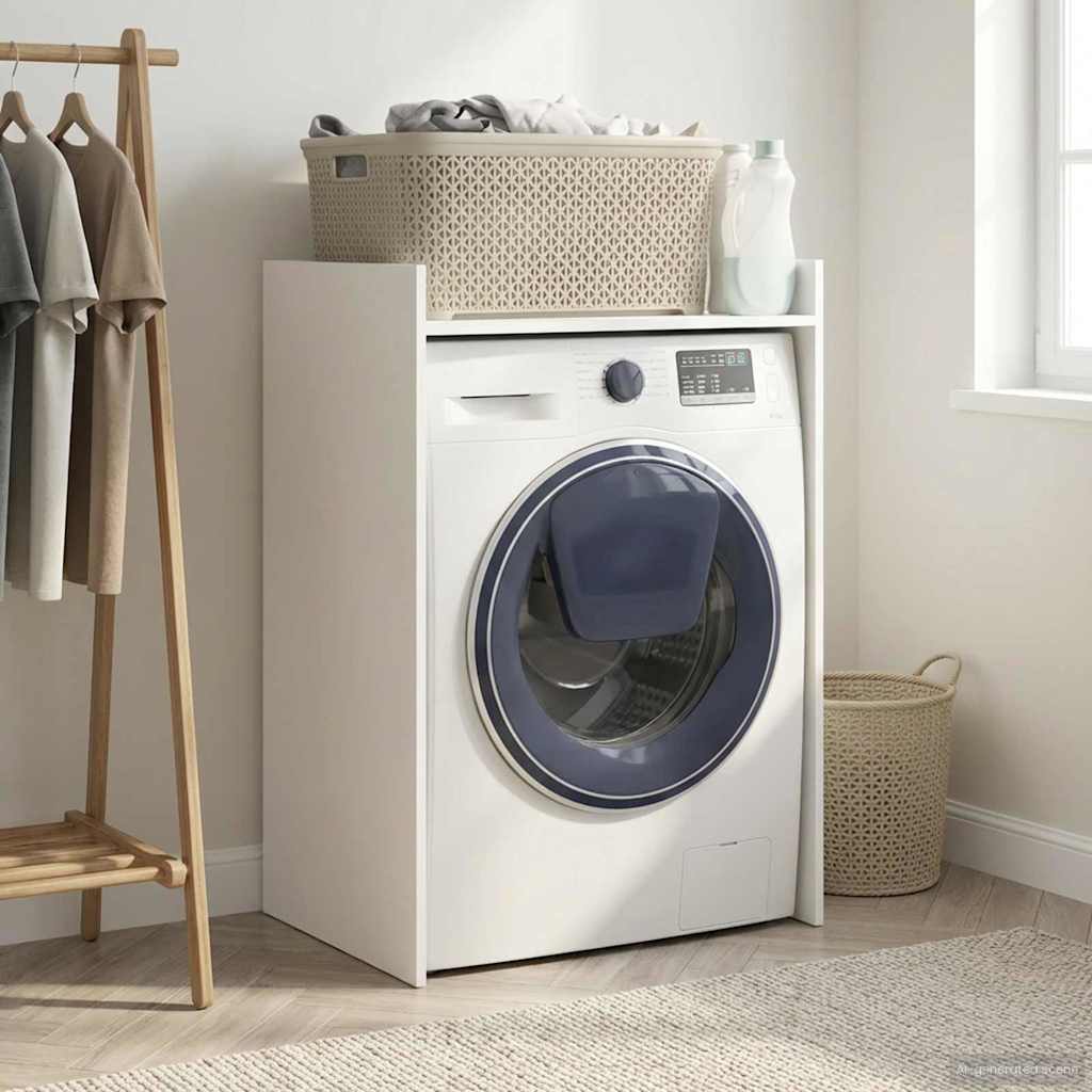Wasmachinekast met opslag Wit 67,5 x 48 x 97 cm Bewerkt hout – afbeelding 1