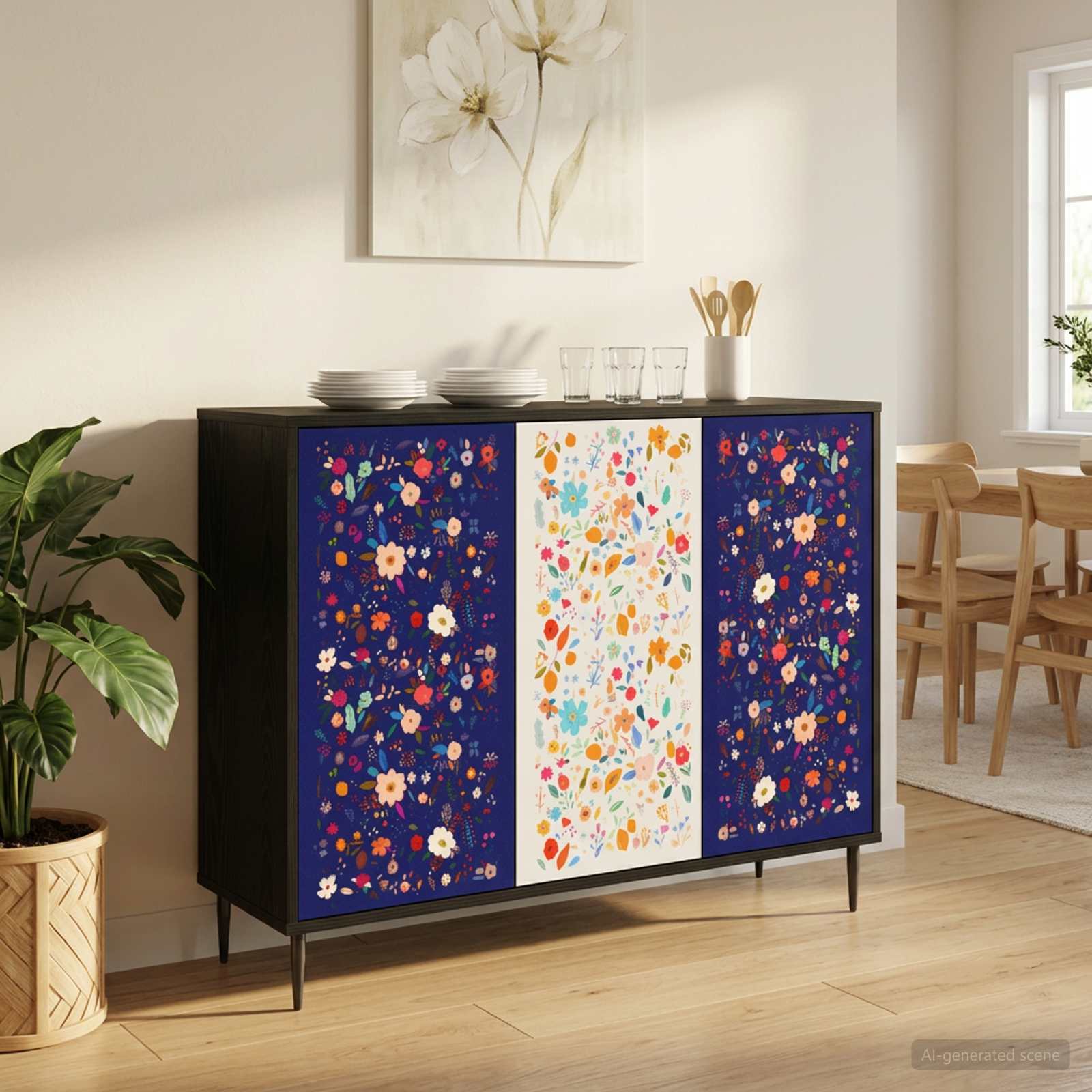 Dressoir MAINZ Zwart eiken 102 x 33 x 76 cm Bewerkt hout – afbeelding 1