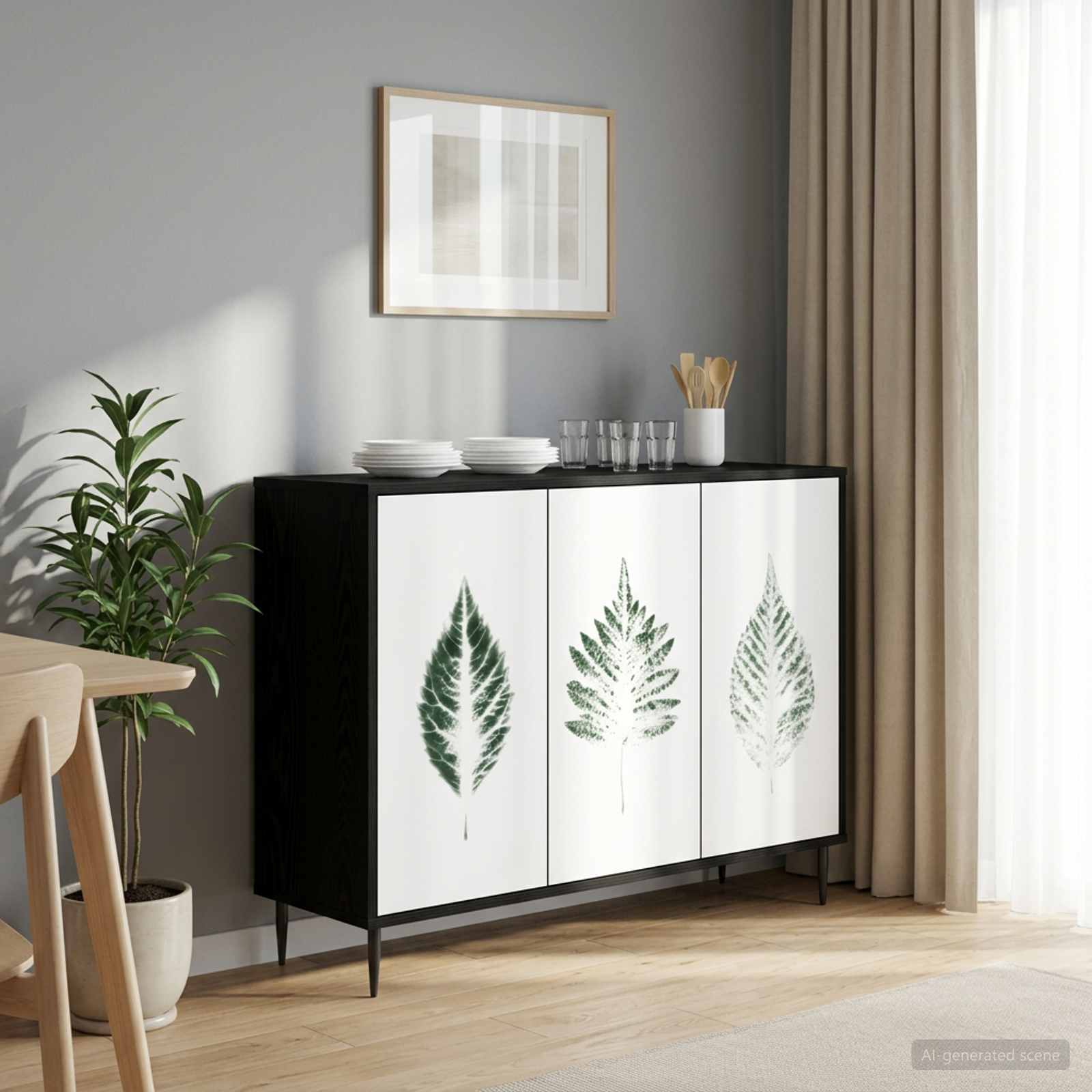 Dressoir HANAU Zwart eiken 102 x 33 x 76 cm Bewerkt hout – afbeelding 1