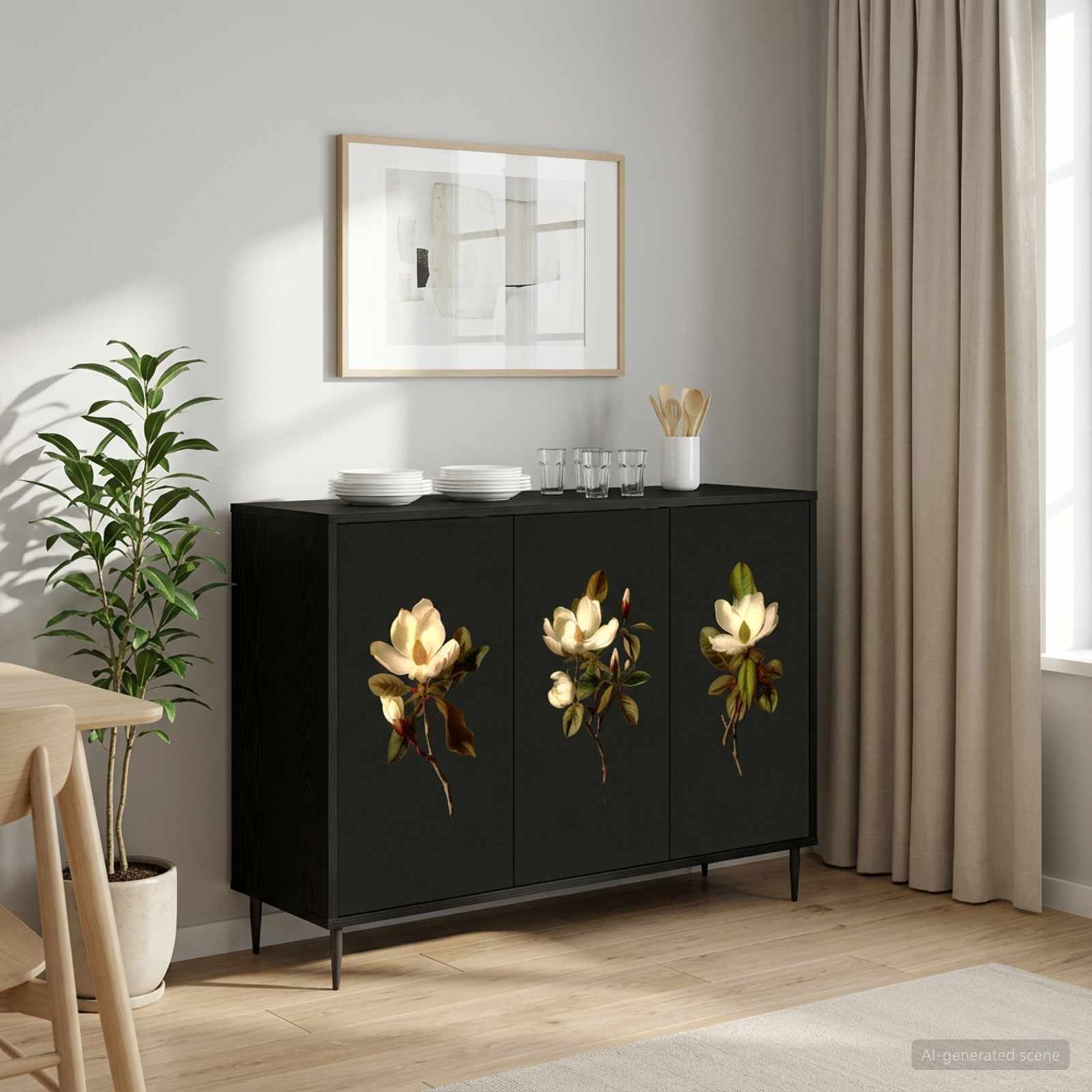 Dressoir BREMEN Zwart eiken 102 x 33 x 76 cm Bewerkt hout