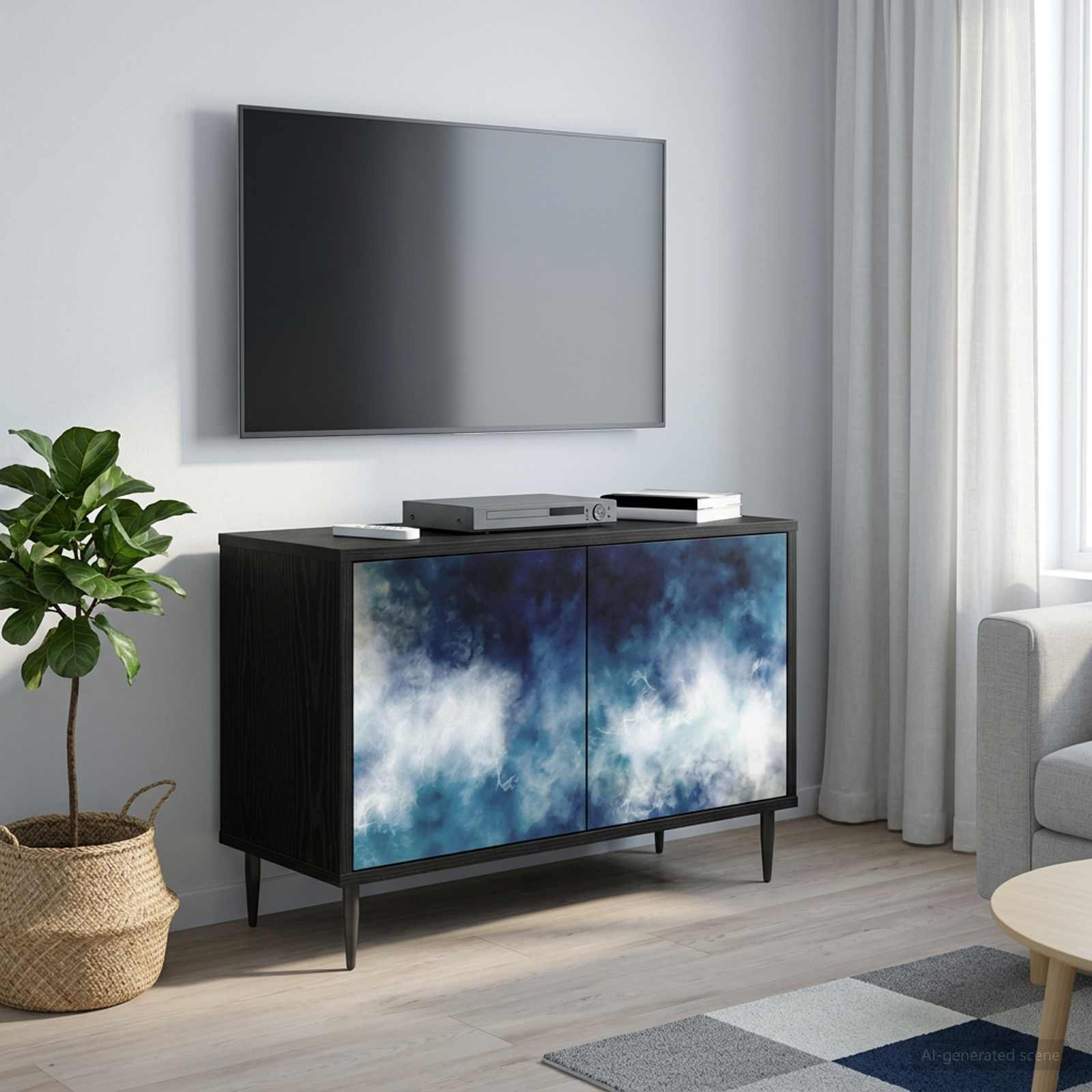 Tv-meubel RAALTE 69 x 33 x 50,5 cm Zwart eiken Bewerkt hout
