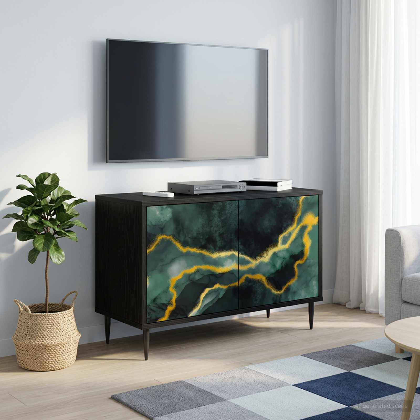 Tv-meubel WIJHE 69 x 33 x 50,5 cm Zwart eiken Bewerkt hout