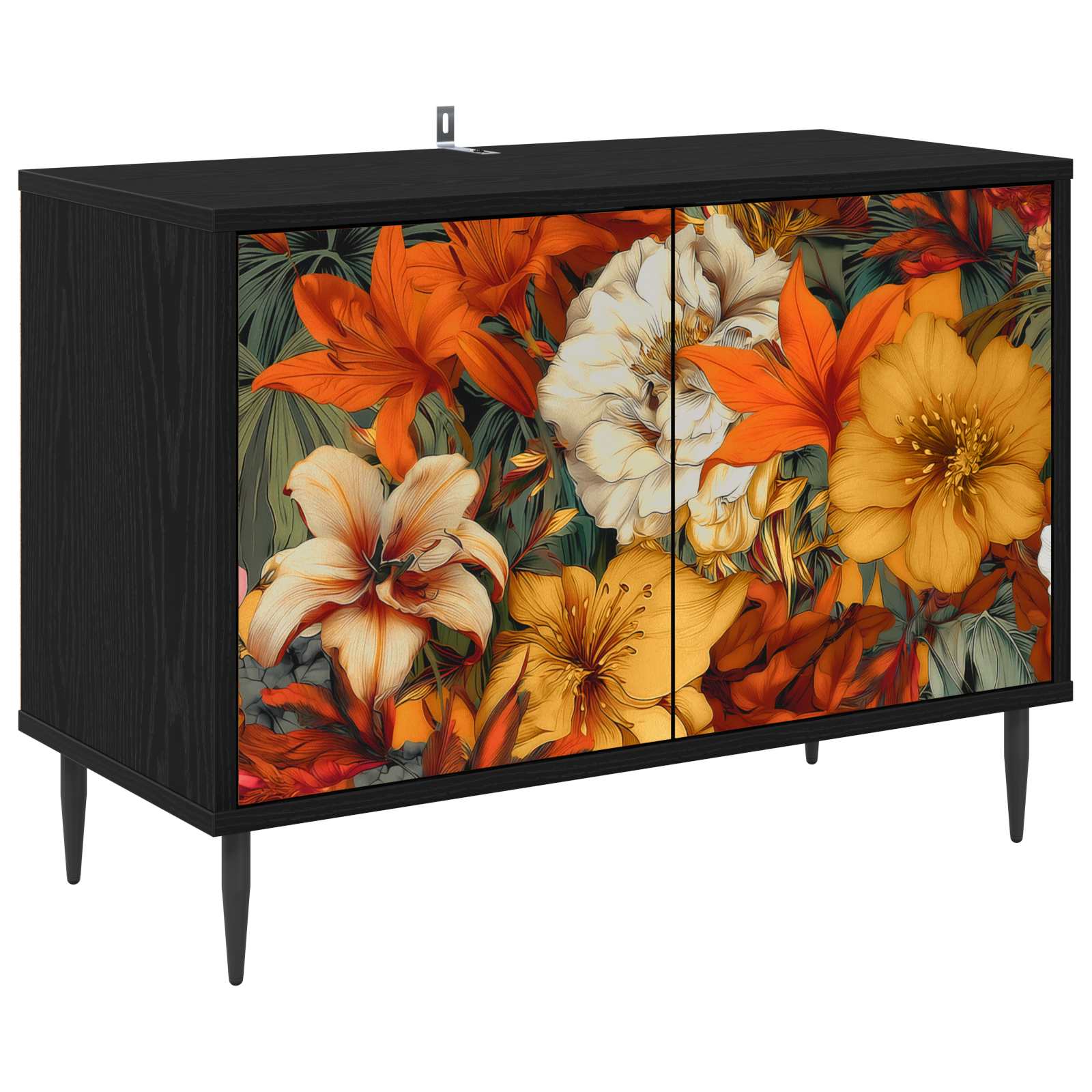 Tv-meubel GENNEP 69 x 33 x 50,5 cm Zwart eiken Bewerkt hout – afbeelding 1