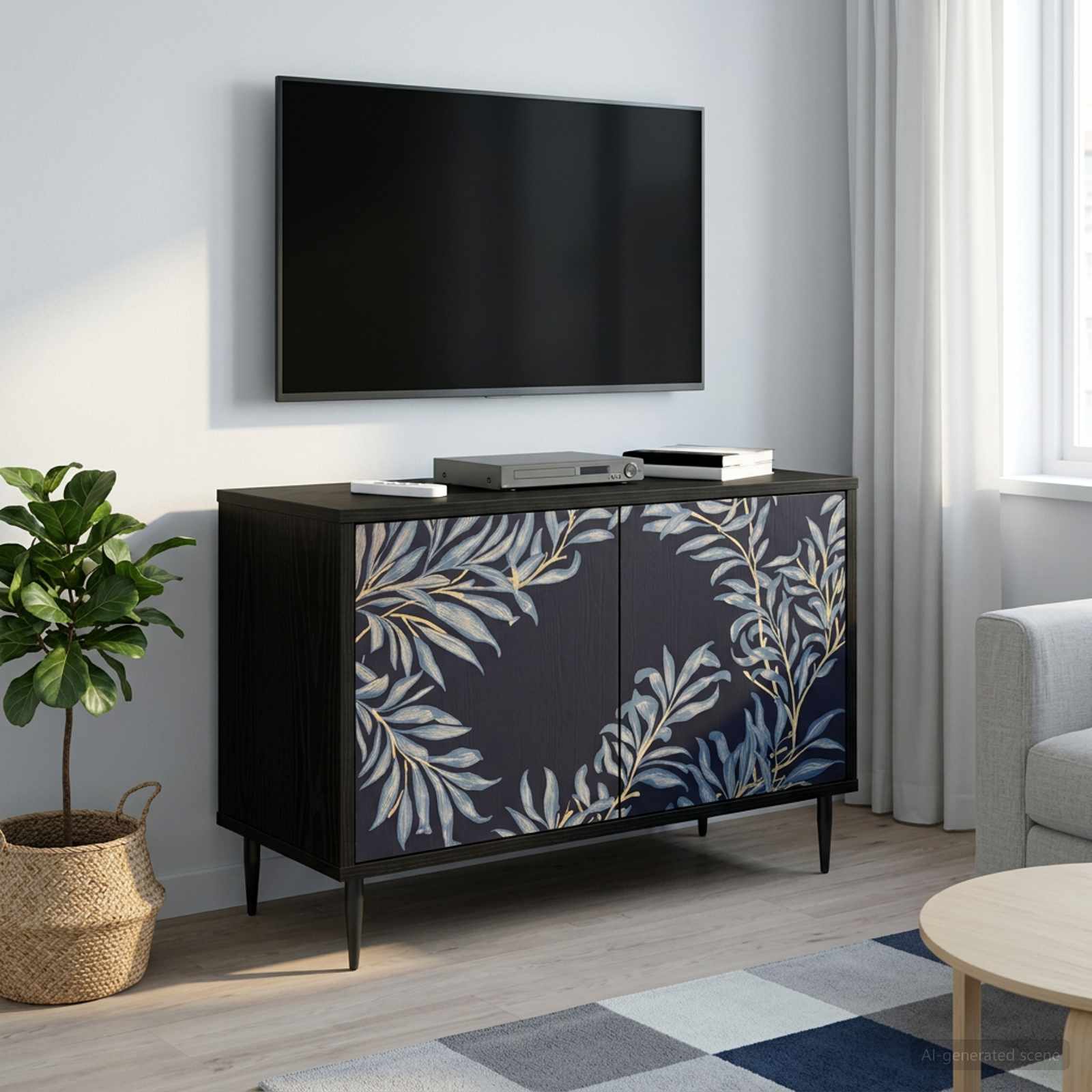 Tv-meubel DOKKUM 69 x 33 x 50,5 cm Zwart eiken Bewerkt hout – afbeelding 1