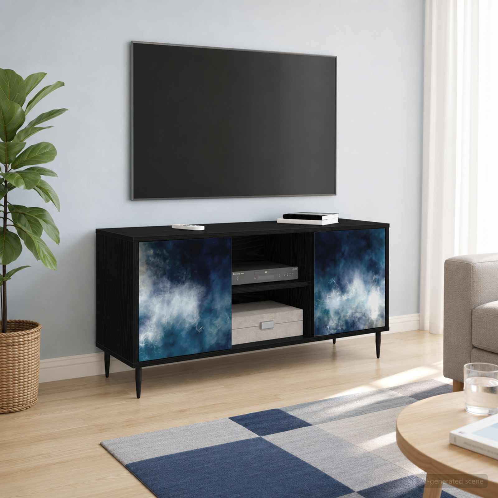 Tv-meubel RAALTE 102 x 33 x 51 cm Zwart eiken Bewerkt hout – afbeelding 1