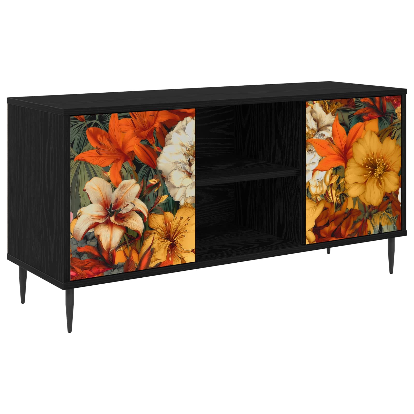 Tv-meubel GENNEP 102 x 33 x 51 cm Zwart eiken Bewerkt hout – afbeelding 1