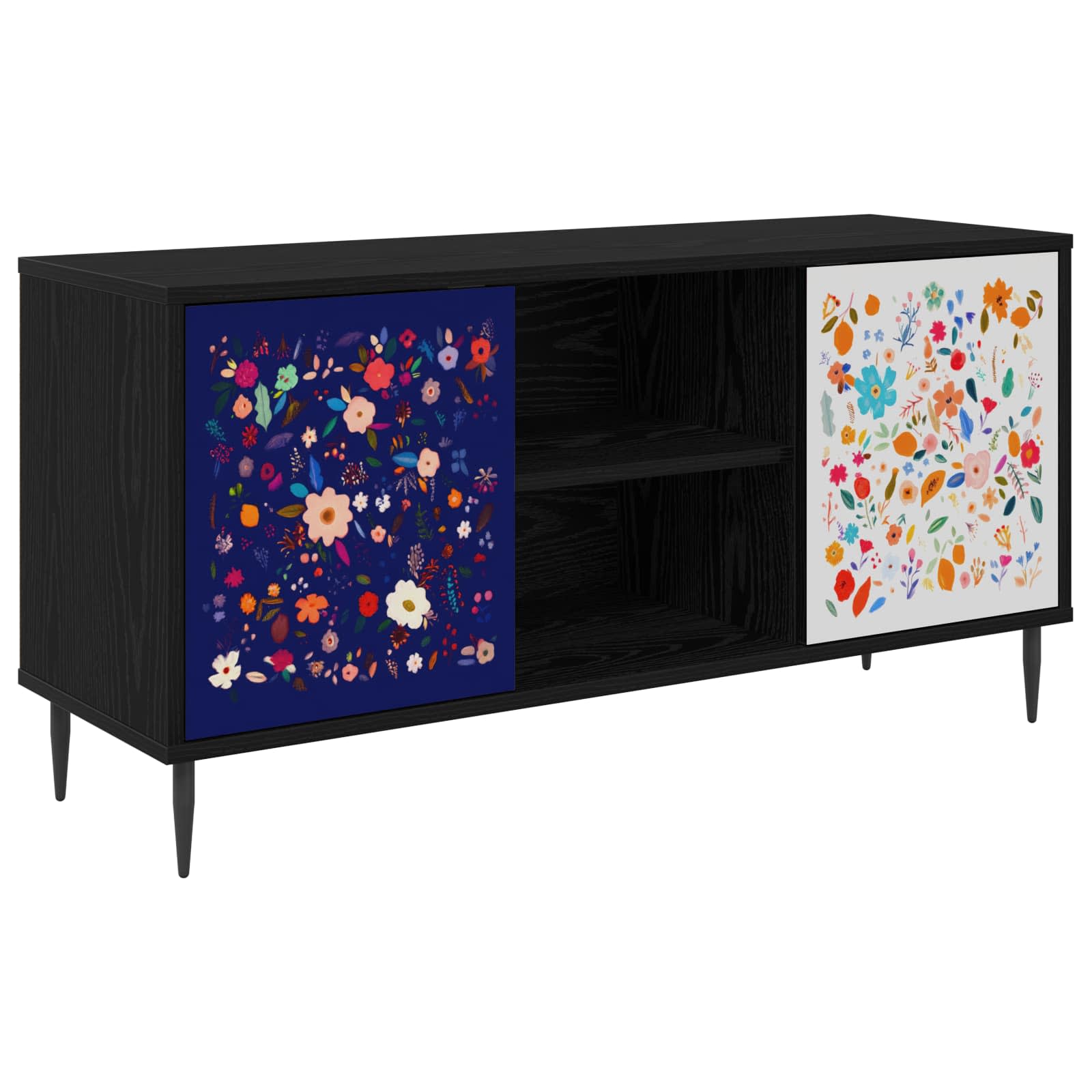 Tv-meubel MAINZ 102 x 33 x 51 cm Zwart eiken Bewerkt hout – afbeelding 1