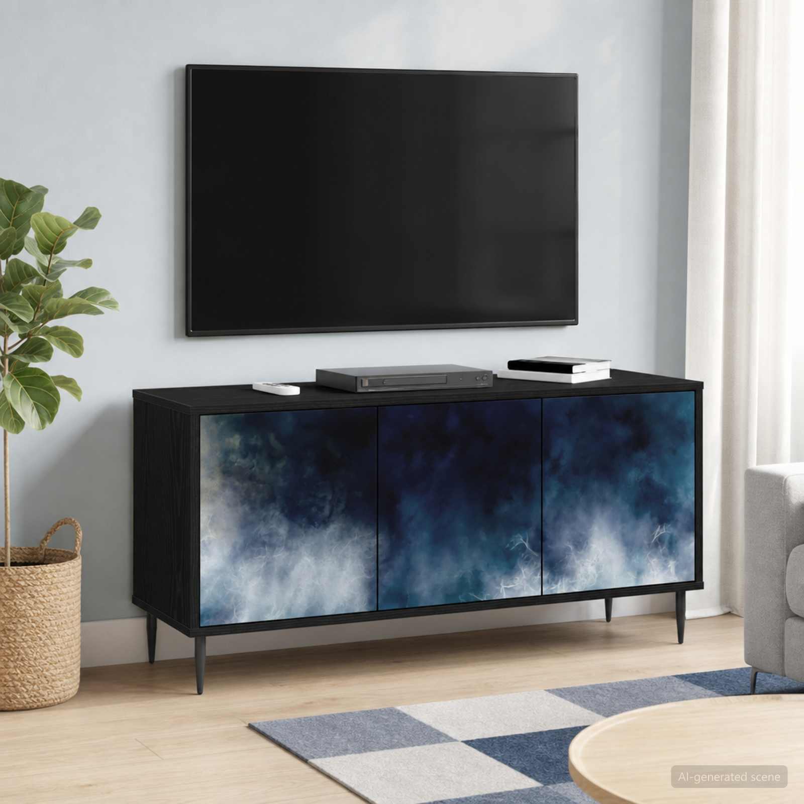 Tv-meubel RAALTE 102 x 33 x 51 cm Zwart eiken Bewerkt hout