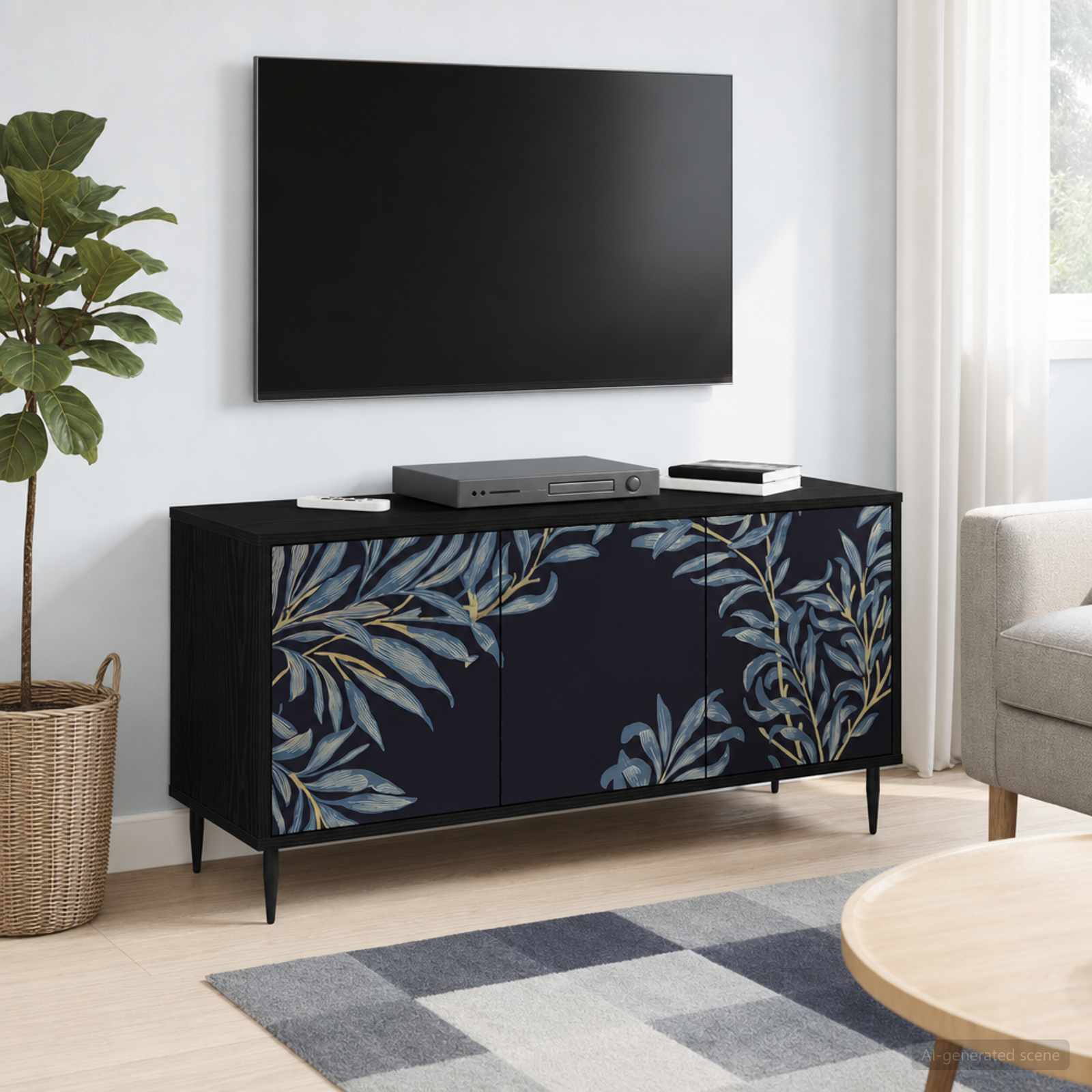 Tv-meubel DOKKUM 102 x 33 x 51 cm Zwart eiken Bewerkt hout – afbeelding 1