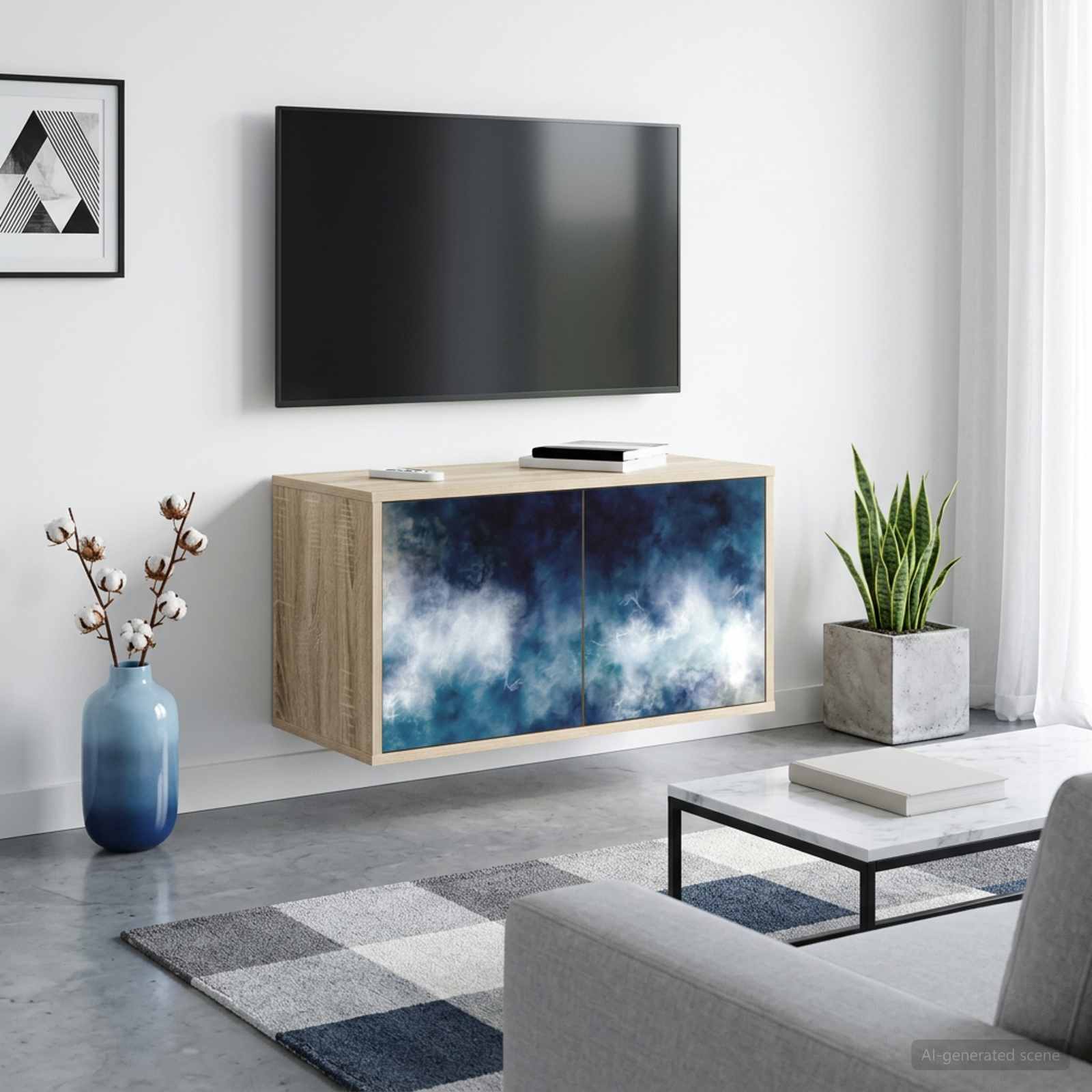 Wandgemonteerd tv-meubel RAALTE 69 x 33 x 40 cm Sonoma Eiken – afbeelding 1