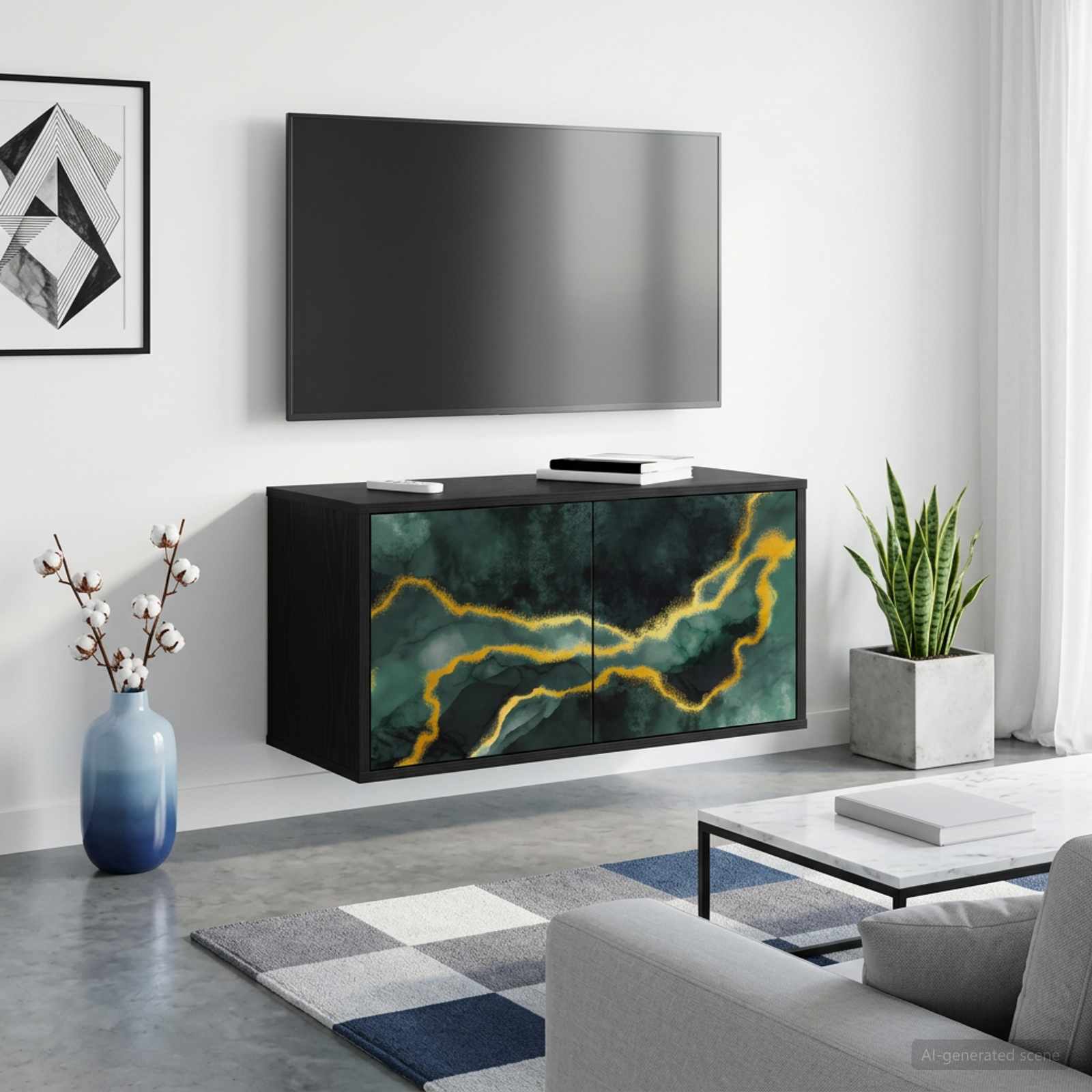 Wandgemonteerd tv-meubel WIJHE 69 x 33 x 40 cm Zwart eiken – afbeelding 1